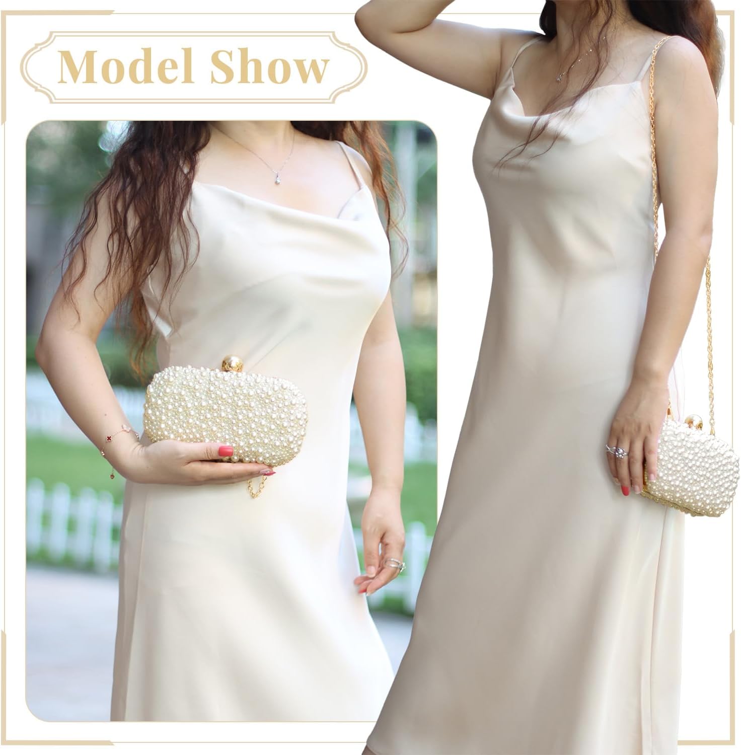 Emprier Women Pearl Evening Handbags Beaded Clutch Purses for Wedding Bridal Party Prom - Image 2