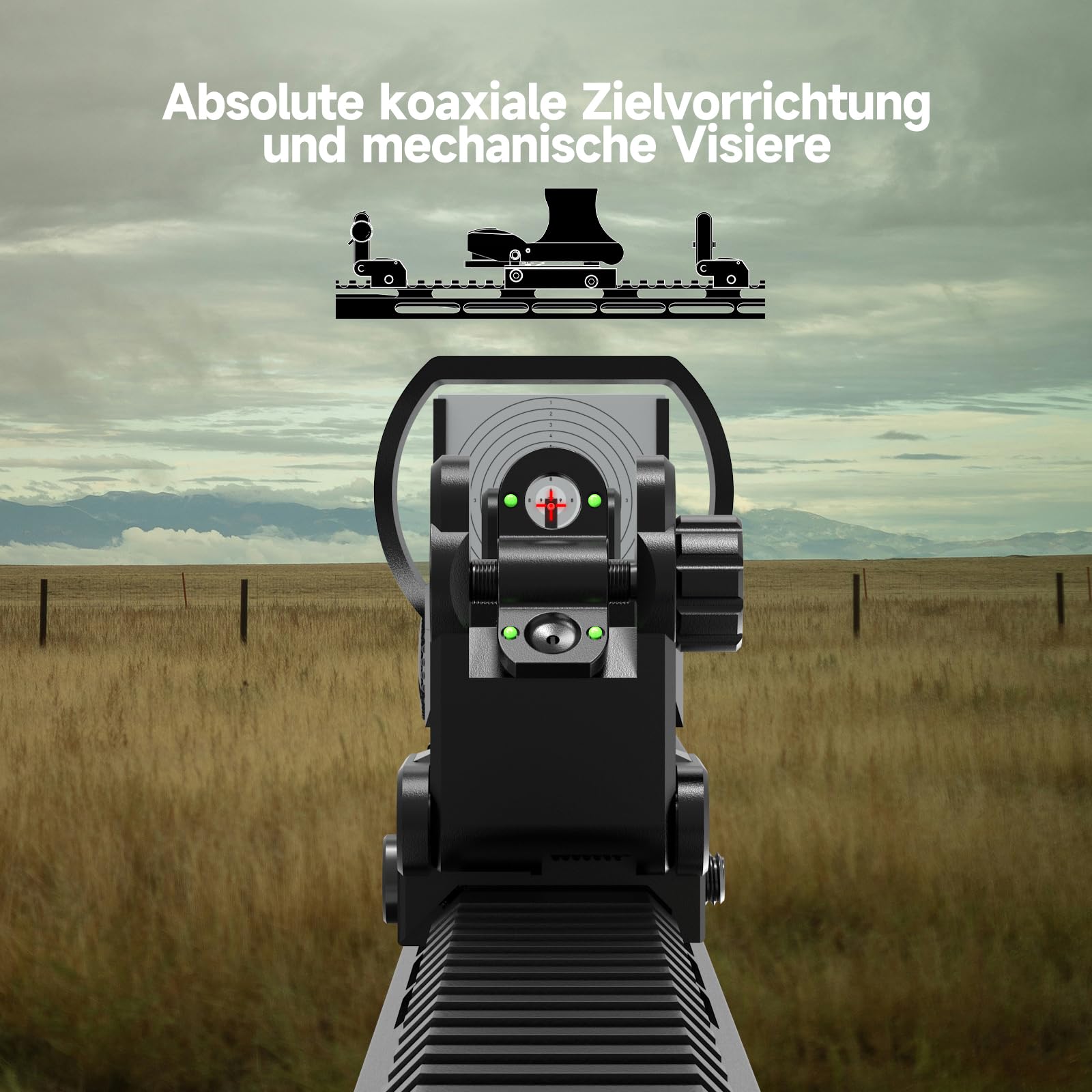 Red Dot Viser - Zielfernrohr 4 Absehen, Reflexvisier mit Mehreren Absehen und Picatinny Schienenhalterung