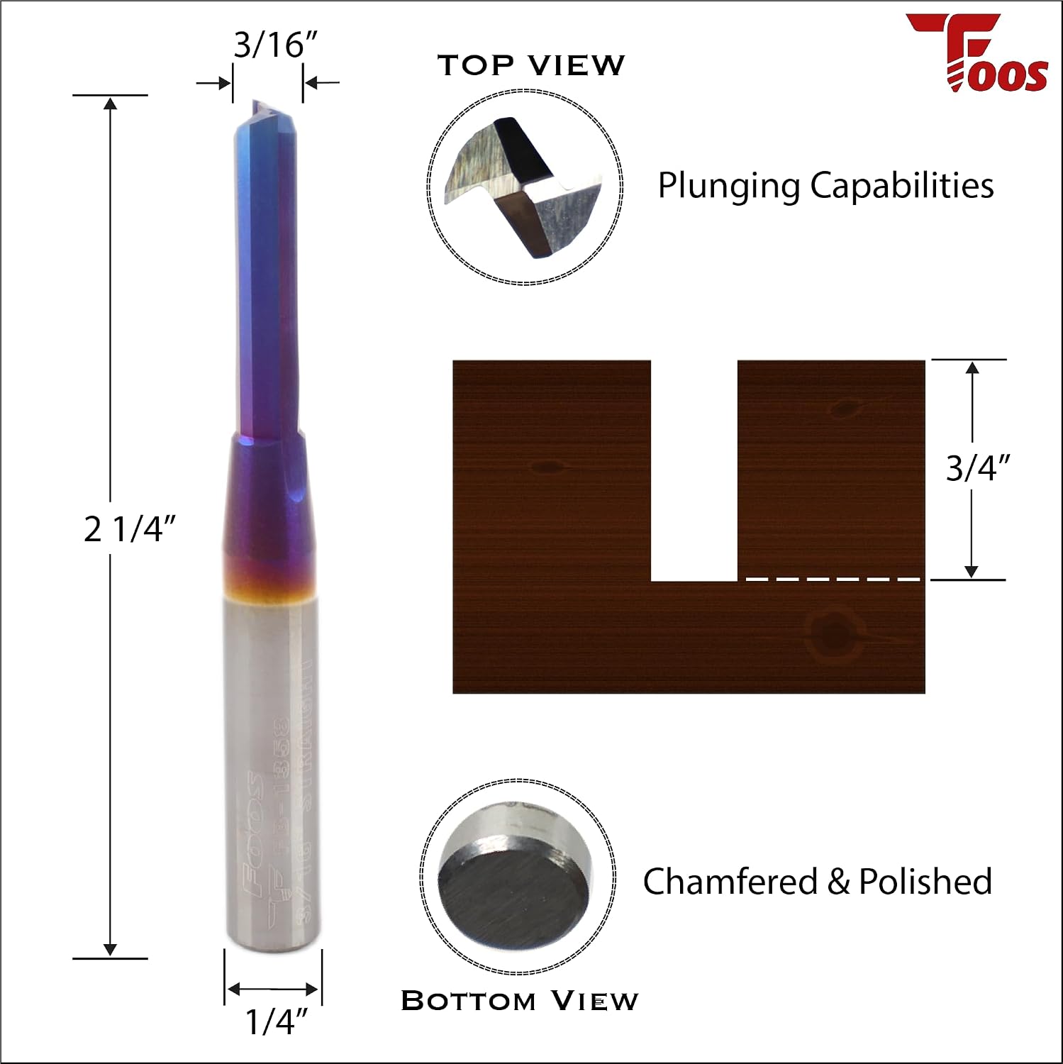 FOOS Nano - Straight Carbide Router bits - 1/4” Shanks - USA Veteran Owned (3, 3/16" Cutting Diameter)