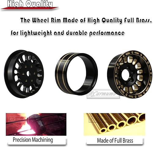 Miniatura 4 de Neumáticos de camión RC de 1.2 pulgadas para 118 124 RC Crawler Car Trx4m Axial SCX24 FMS FCX24, 4 piezas RC de latón completo Beadlock Wheel Juego