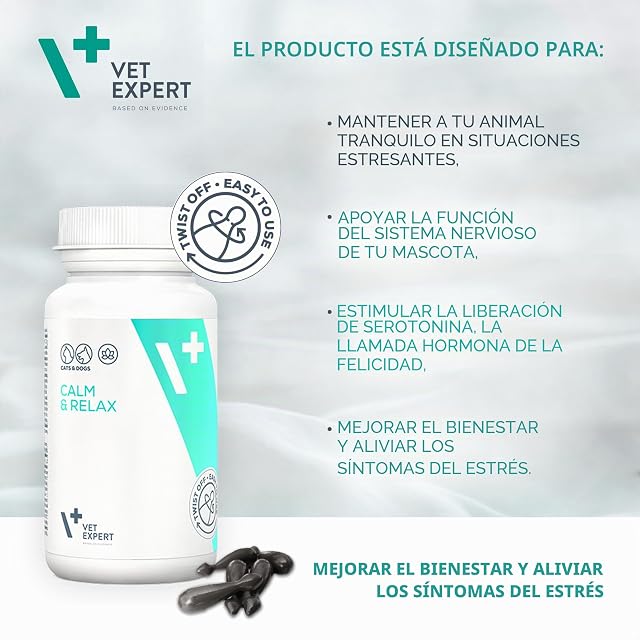 Foto 3 de 8 de Vet Expert Suplemento Calm & Relax para perros y gatos, reduce el estrés y la ansiedad con triptófano