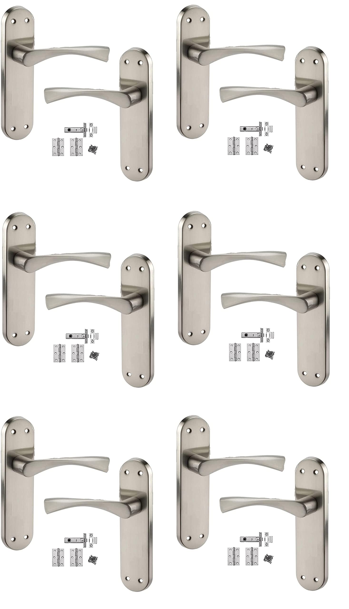 Golden Grace Astrid Door Handle Set - Stainless Steel - Satin - Twist Latch - 6 Pack