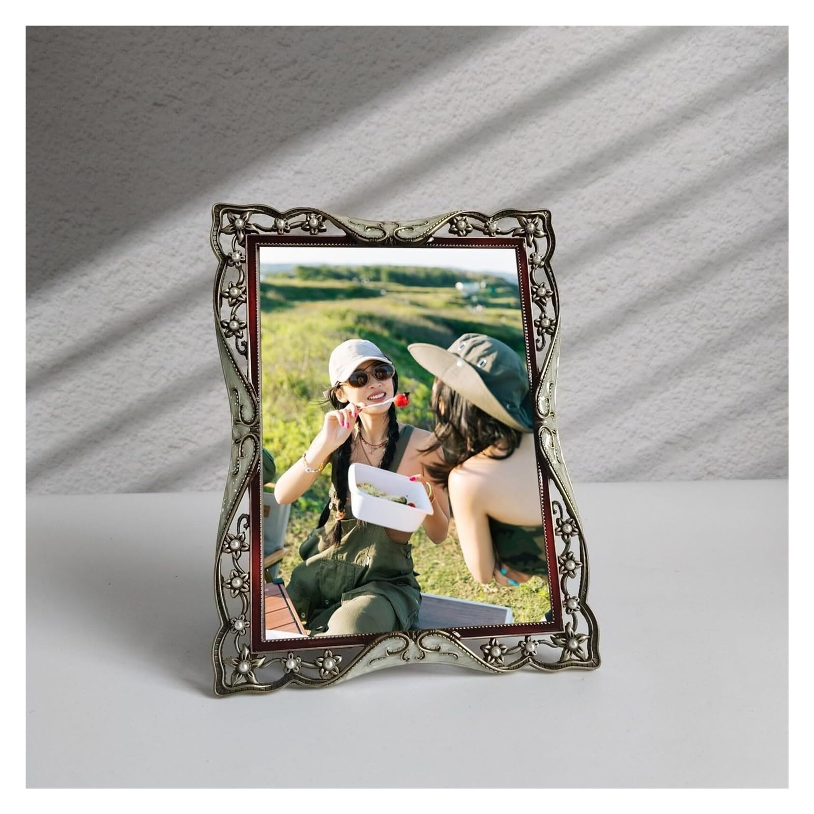 Rustykalna ramka na zdjęcia 6 x 8 cm, metalowa ramka na zdjęcia, w stylu vintage, prostokątna, pozioma, prezent na rocznicę ślubu dla par (15 x 20 cm)