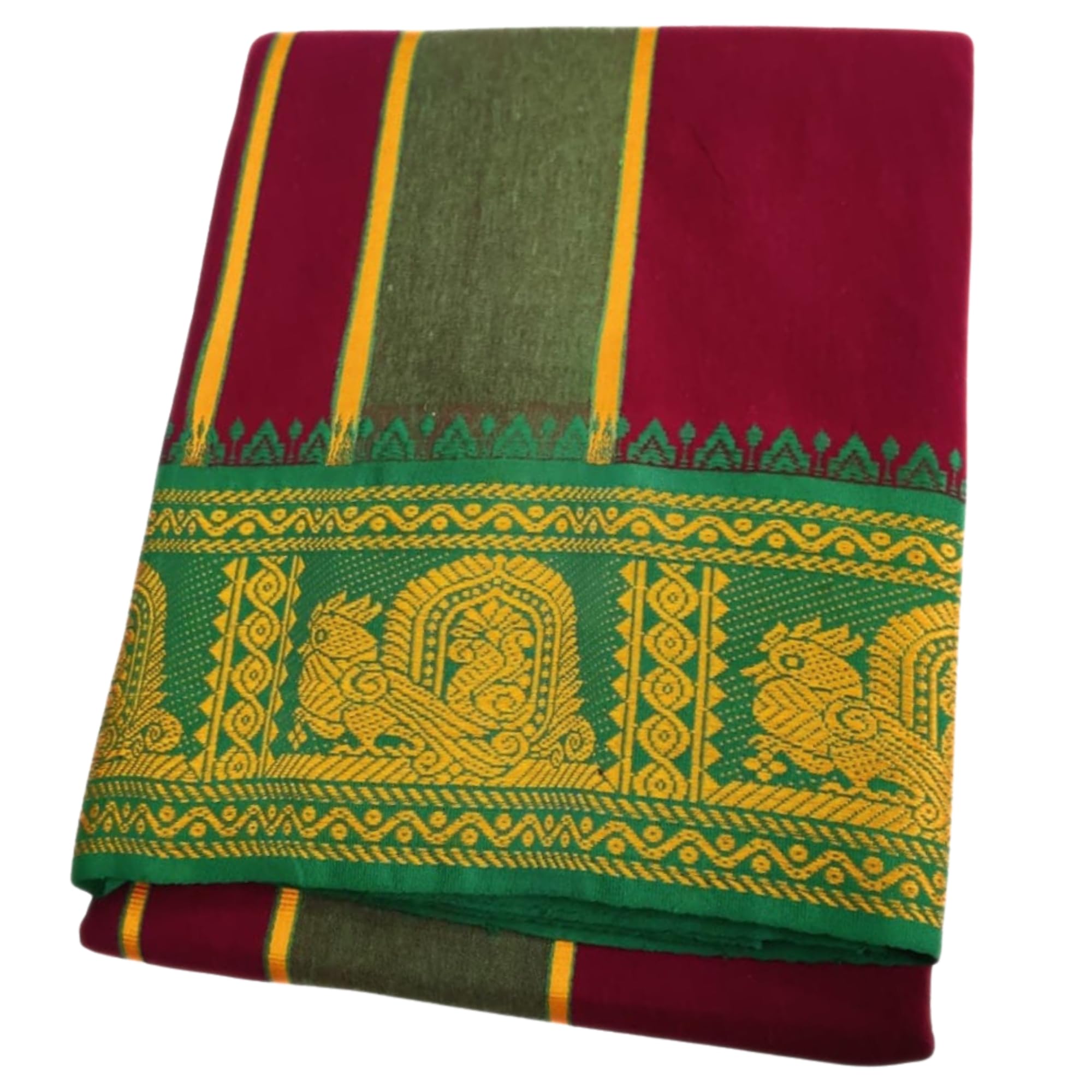 ONLY OMKAR WITH DEVICE 6 Inch Premium Jacquard Border Cotton Color 4 Meter Dhoti 2.25 Meter Towel Set 9x5 | Maroon-image-45