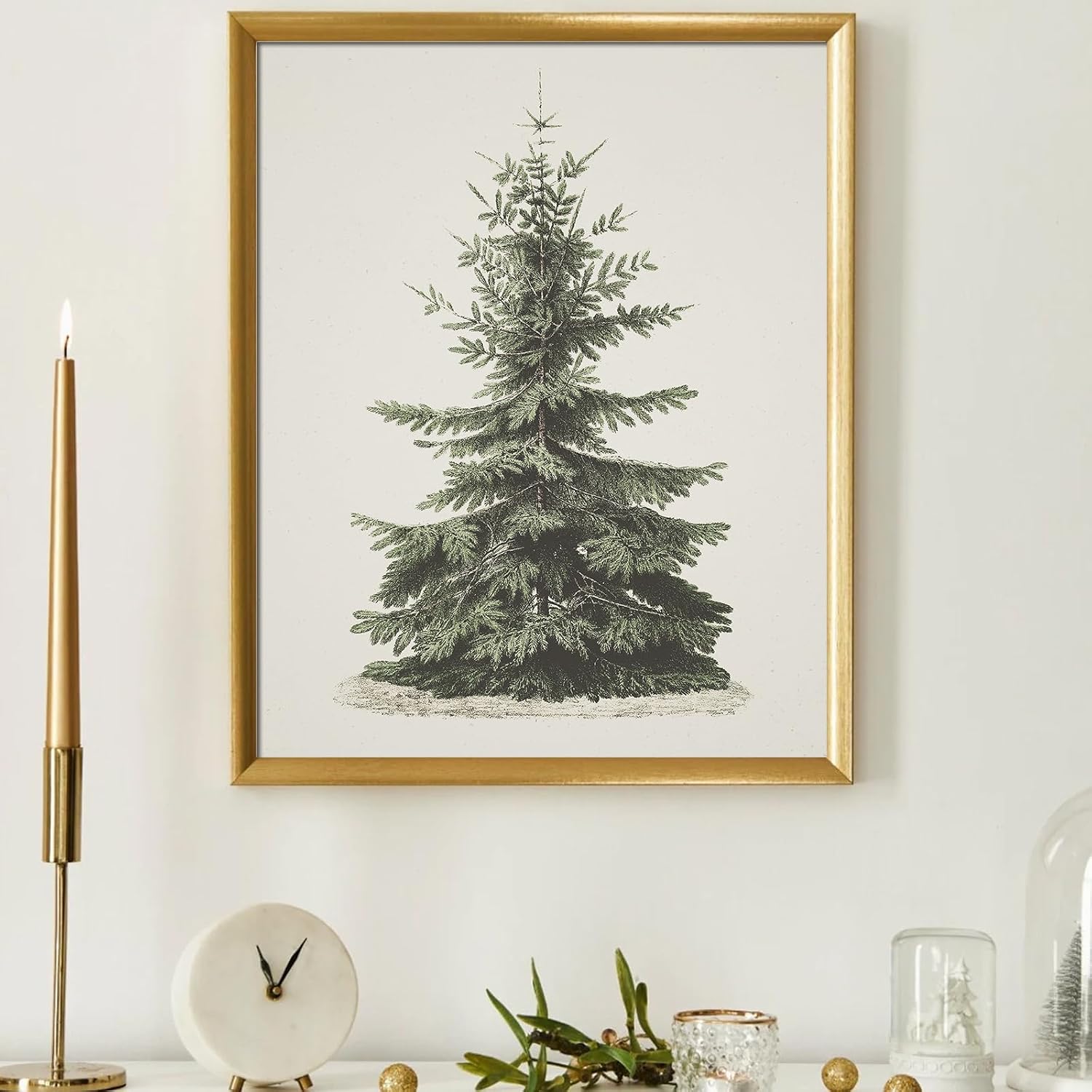 JarThenaAMCS Vintage Christmas Wall Art Print 11 x 14 Inch Xmas Pine Tree Paper Art Poster Winter Tree Print Wall Decor for Gallery Living Room Bedroom Decoration (UNFRAMED) image 3