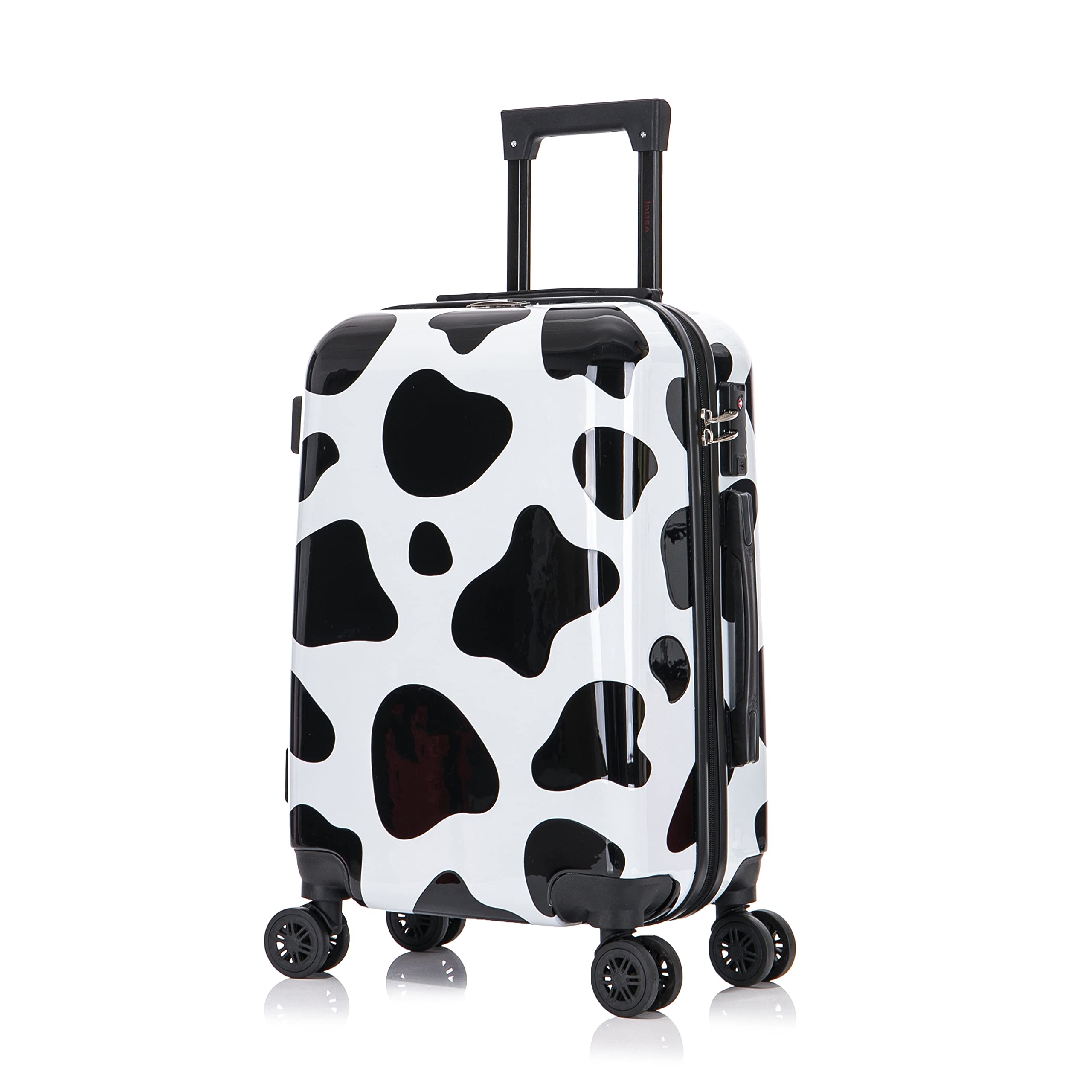 InUSA Cow Print Luggage with Spinner Wheels | Durable Lightweight Hardside Suitcase | Travel Bag with Handle and Trolley | 20-Inch Carry On Small Luggage