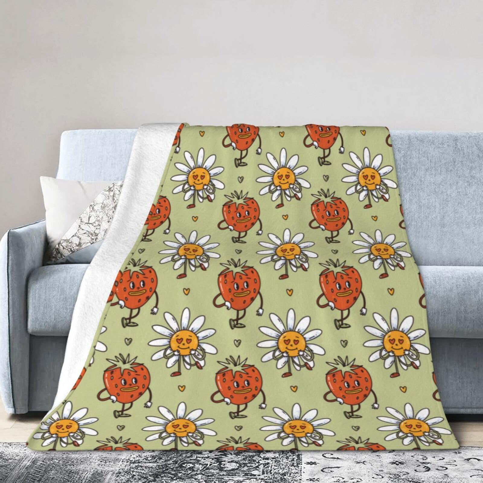 Noble Ren Raspberry Daisy Retro Style Ultra-Soft Micro Fleece Blanket Winter Warm Soft Lannel Fleece Throw Blanket For Couch Sofa Bed 60"X50"