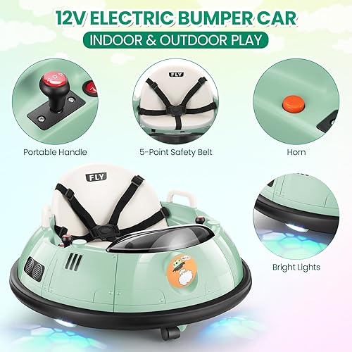 Miniatura 7 de Hikole Coche de parachoques para bebé con control remoto, 12 V alimentado por batería para niños pequeños con 3 velocidades, giro de 360 grados,