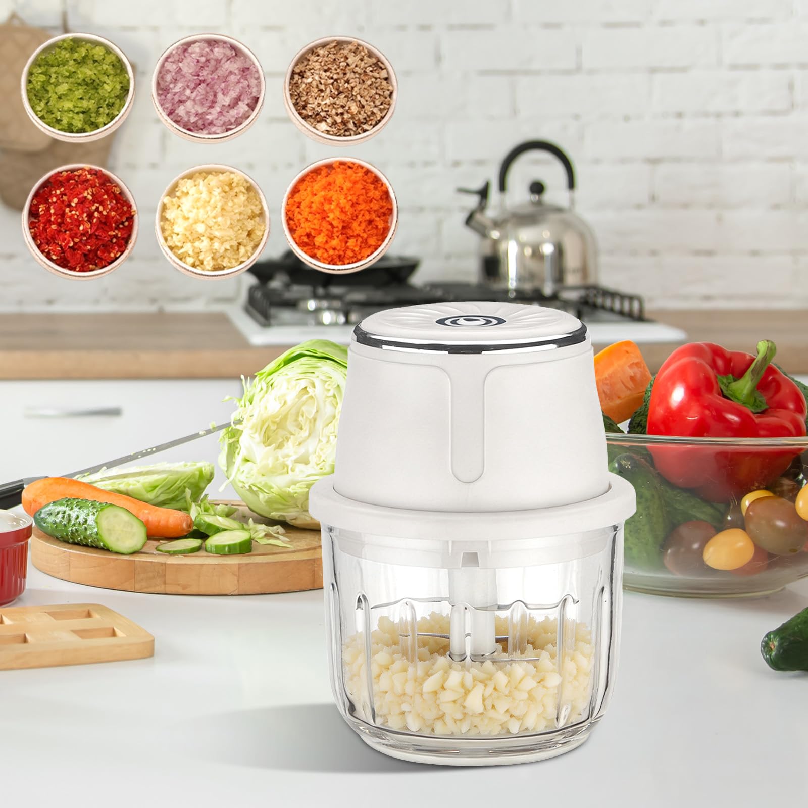 Zwiebel Zerkleinerer 350 ml, Elektrischer Küchenzerkleinerer, USB-C aufladbar, 6 Edelstahlklingen, tragbarer Zwiebelhacker für Fleisch, Nüsse, Obst, Knoblauch – kabellos für Zuhause & Camping