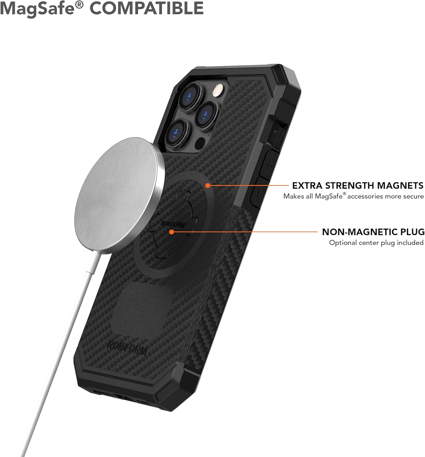 Rokform - iPhone 14 Pro Max Dual Magnet & MagSafe Compatible Rugged Case + Aluminum RokLock Phone Mount