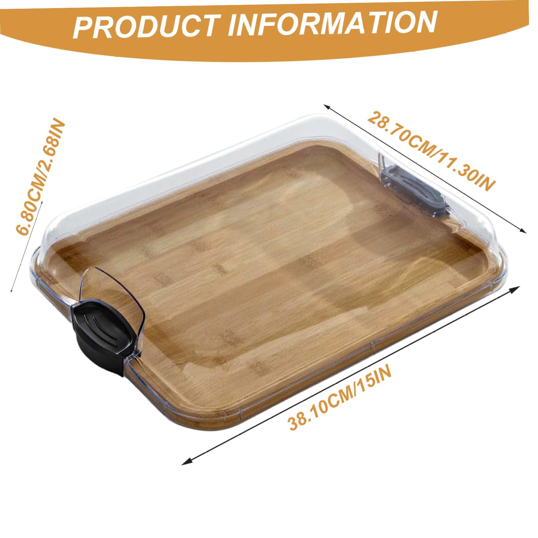 Tablero de charcuterie con tapa, 15x11.3 pulgadas 2 en 1 tablero de corte de bambú con tapa y manijas de bloqueo transparentes, bandeja de madera para bocadillos y queso servidor