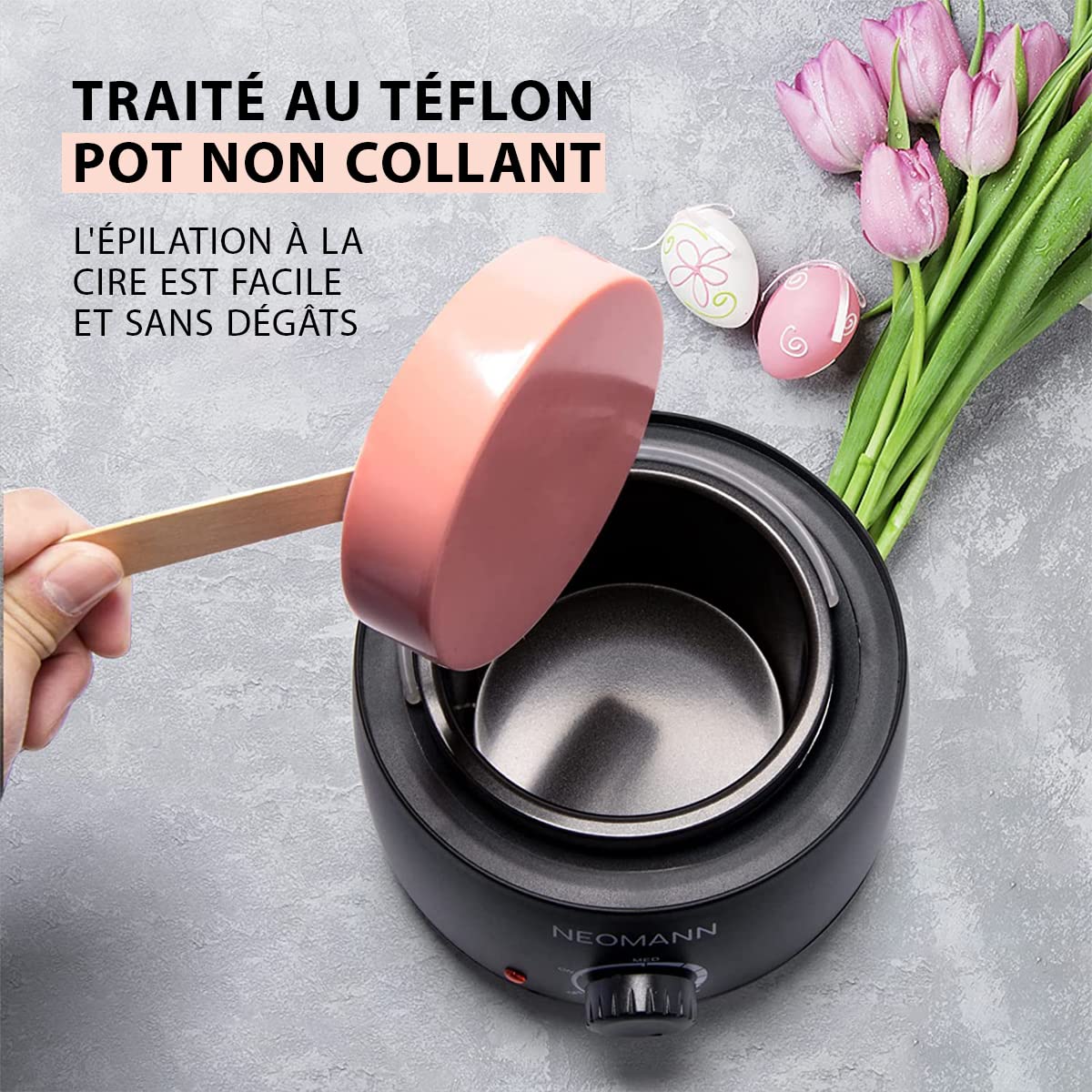Waxer II Appareil Chauffe Cire Epilation - Epilateur Cire traité au Téflon avec Perles de 300 g, 20 Bâtonnets, pour Ton Corps - Machine Cire Chaude Épilation