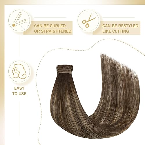 Miniatura 2 de Ve Sunny Coleta de caballo de cabello humano con clip para mujer, color marrón oscuro con mezcla de rubio caramelo, balayage, extensión de cola de