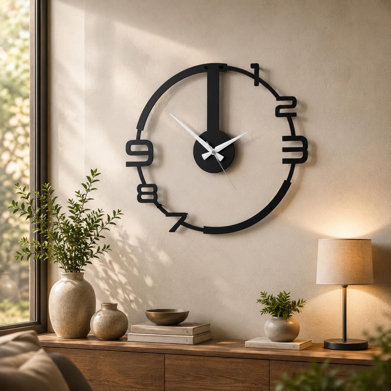 Modern Metal Wall Clock 12 Inch Silent Quartz Minimalist Black Wall Clock for Living Room & Office-image-2