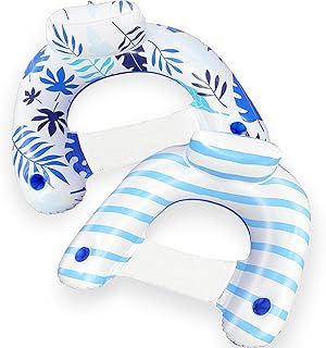 Inflatable Pool Floats Chair - 2 Pack Pool Float Lounger U-seat Pool Floaties, Floating Pool Chairs for Adults with Backrest & Cup Holder, Water Party Floaties for Pool, Lake and Beach