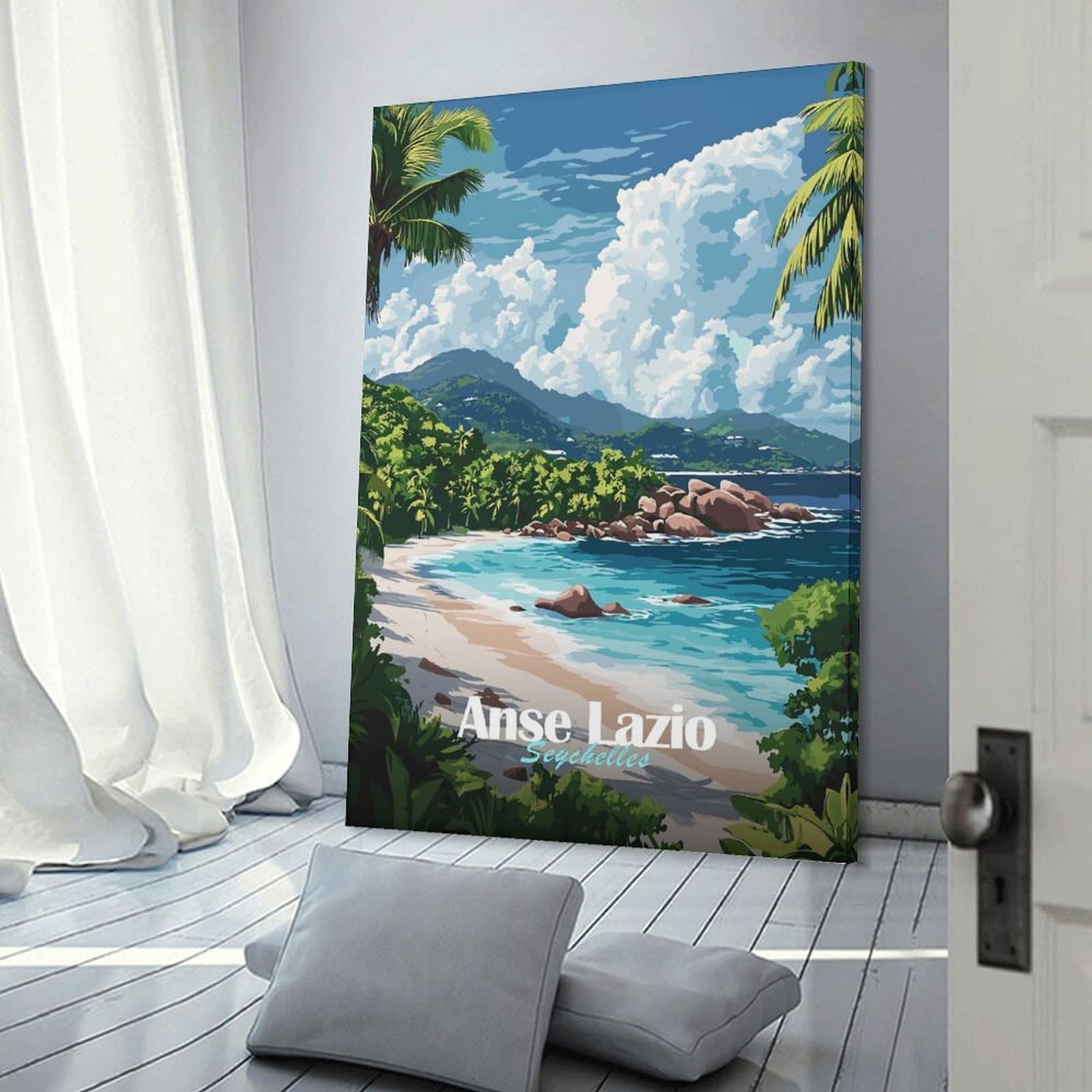 Junmoney Anse Lazio Seychelles Beach Hanging Wall Art, 20x30inch(50x75cm), for Home Walls, Creative Rooms Or Shared Spaces, A Flexible Wall Accent for Shared Spaces