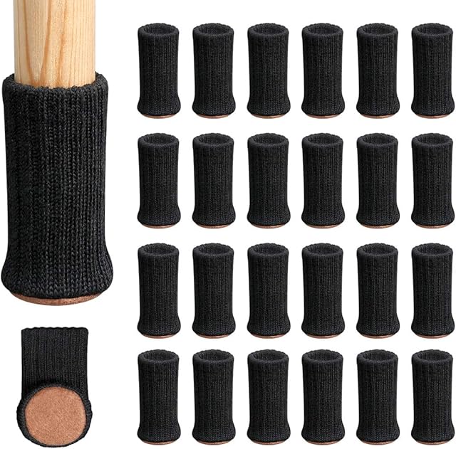 Ezprotekt 24 PCS Chair Leg Socks High Elastic Floor Protectors Non Slip Chair Leg Feet Socks Covers Furniture Caps Set, Fit Diameter from 1" to 2",Knitted Furniture Pads, Black