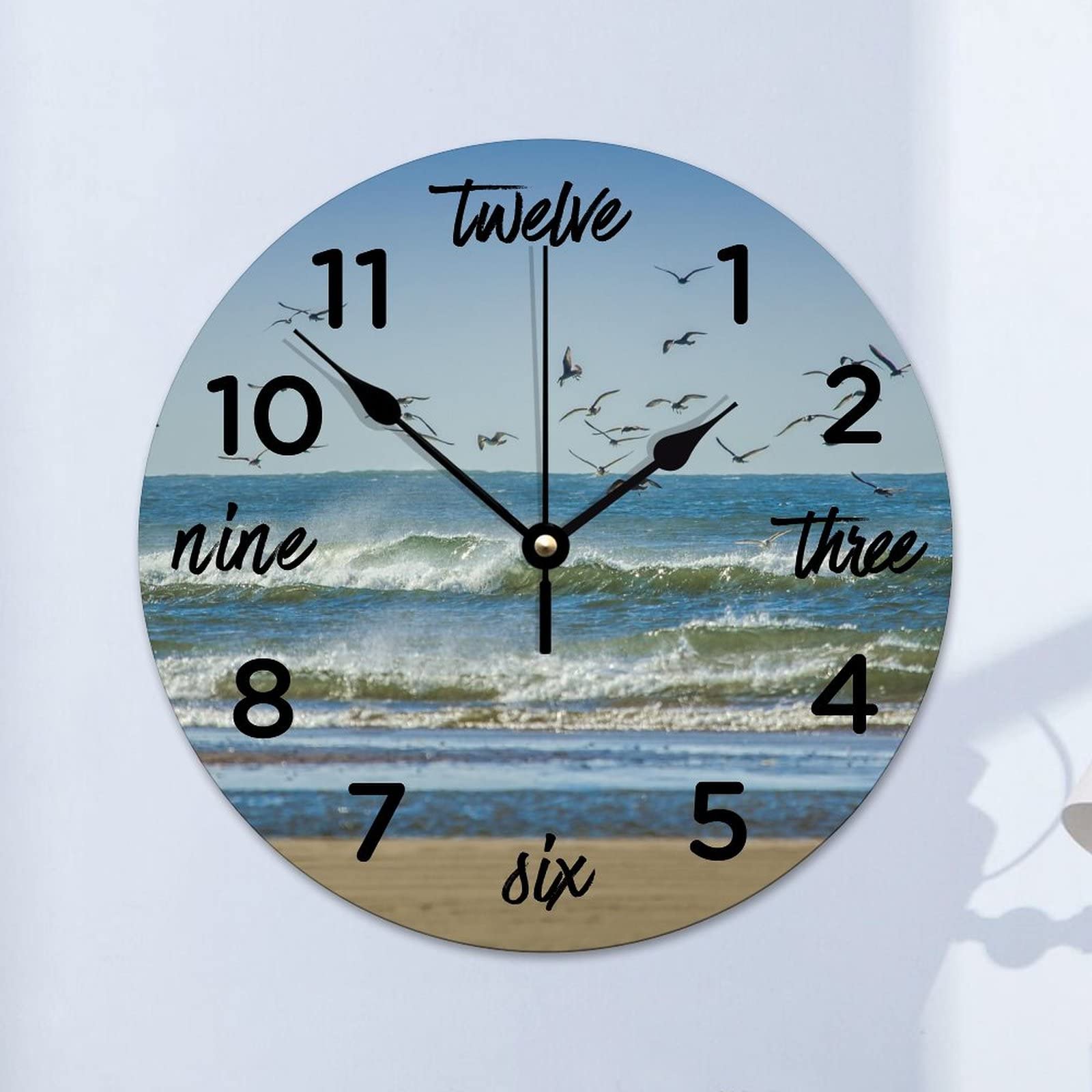 Horloge murale silencieuse Seagull Coastline stop bruit pour salon et cuisine