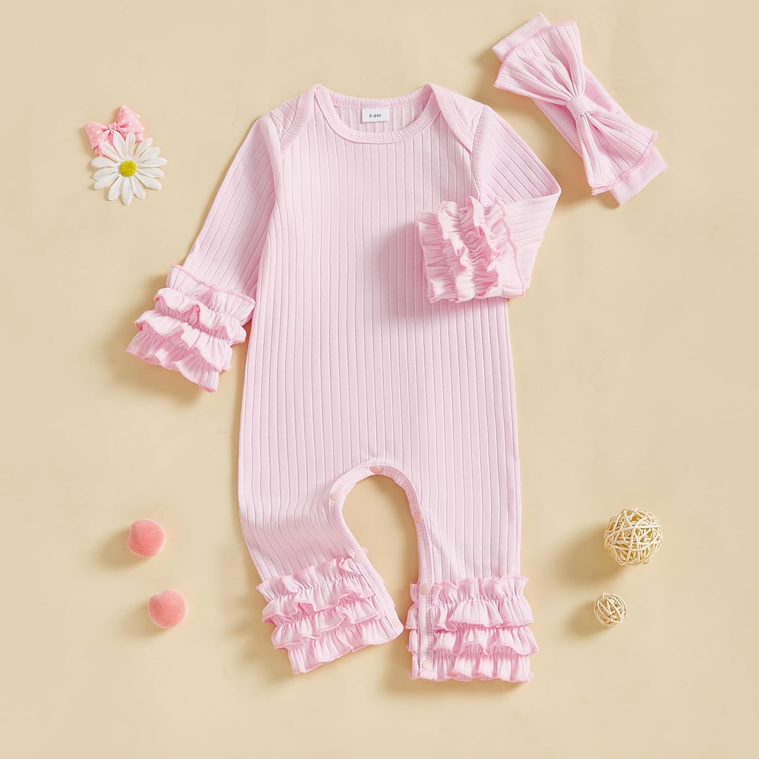 Newborn Baby Girl Clothes Jumpsuit Ruffle Romper Bodysuit Pants Headband One-Piece Coming Home Hospital Outfits - Image 3