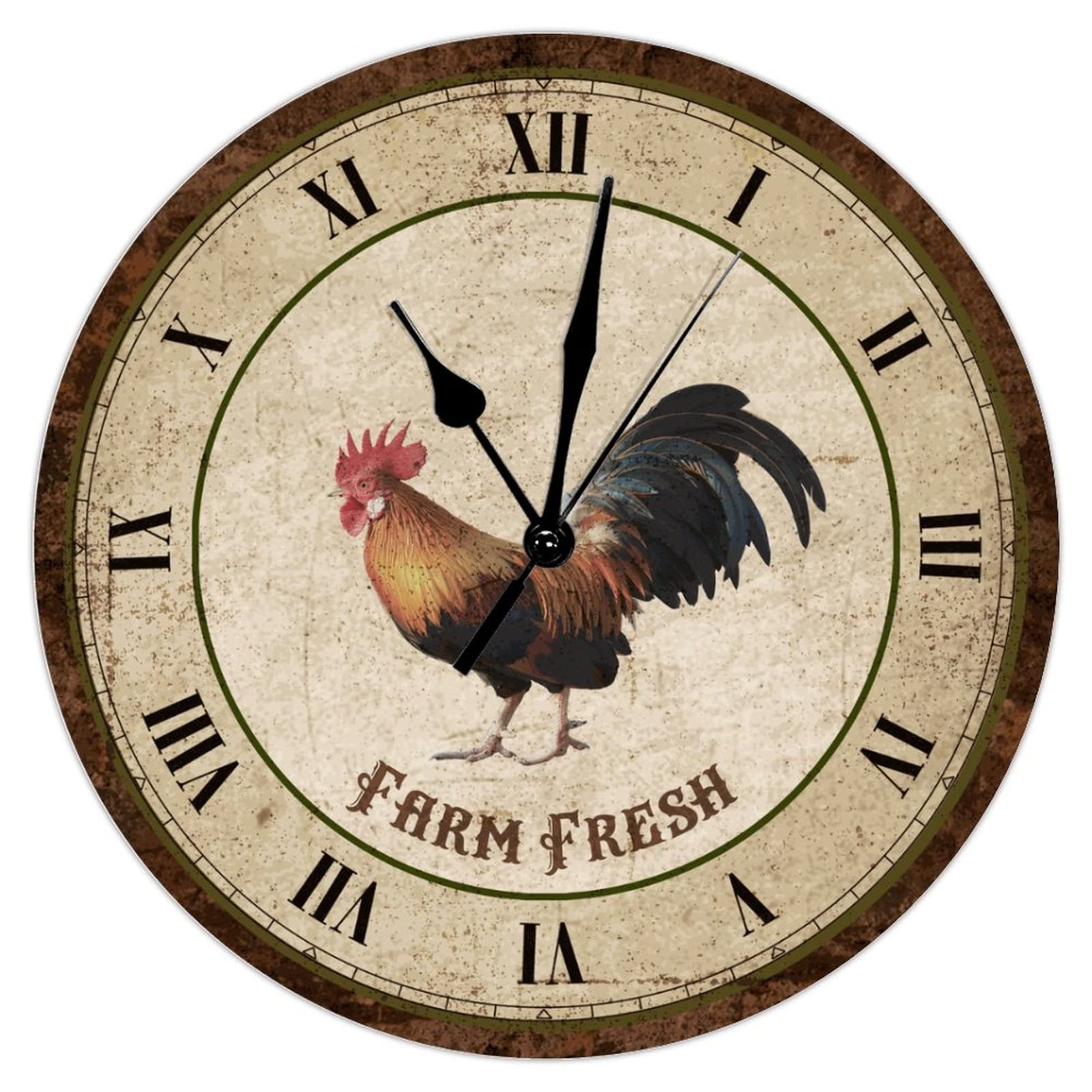 Horloge murale silencieuse pour chambre à coucher au style coq rétro