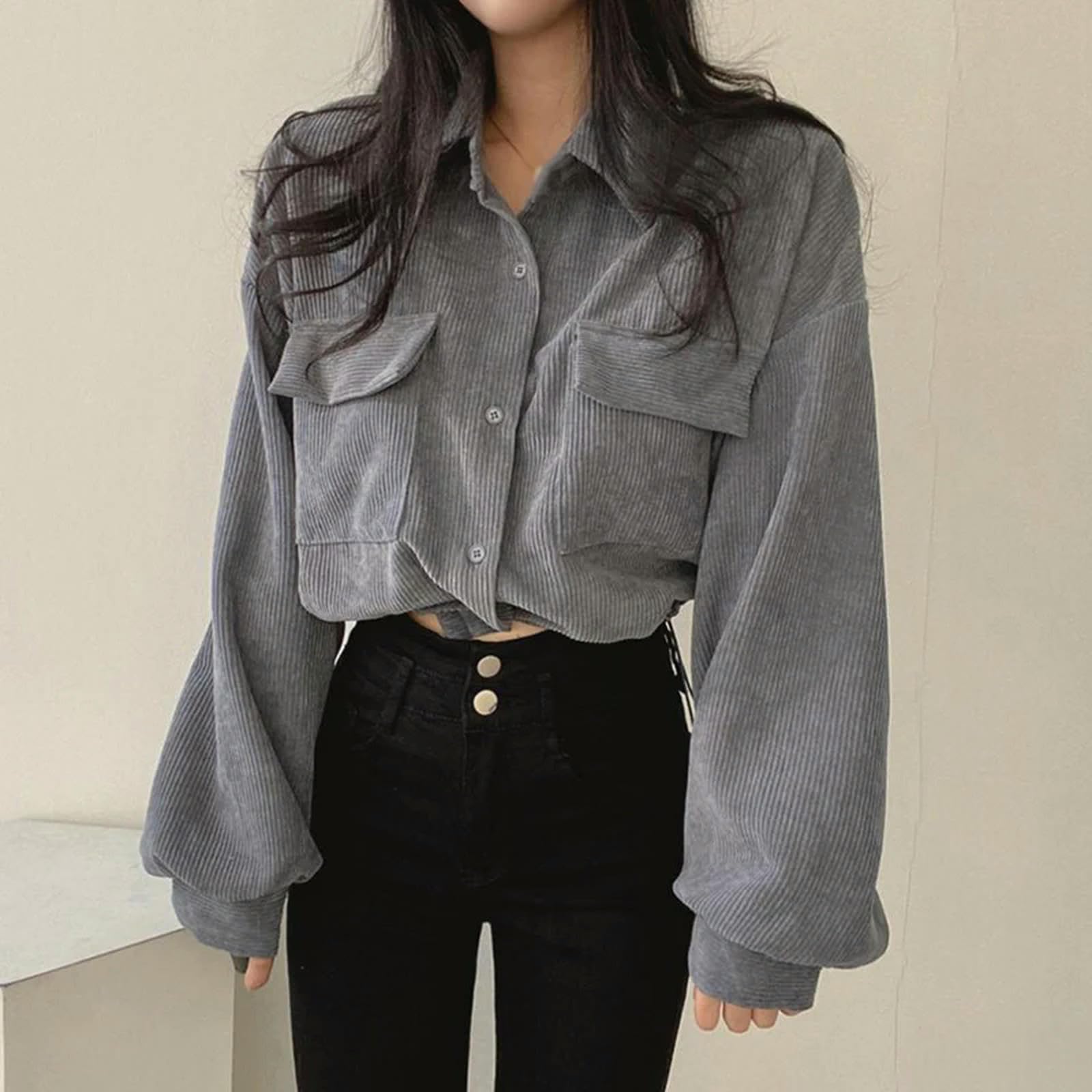 Giacca Uomo Donne Velluto A Vellutoy A Manica Lunga Camicia Giubbotto Oversize per Oversize Giacca da Lavoro Casual con Tasca