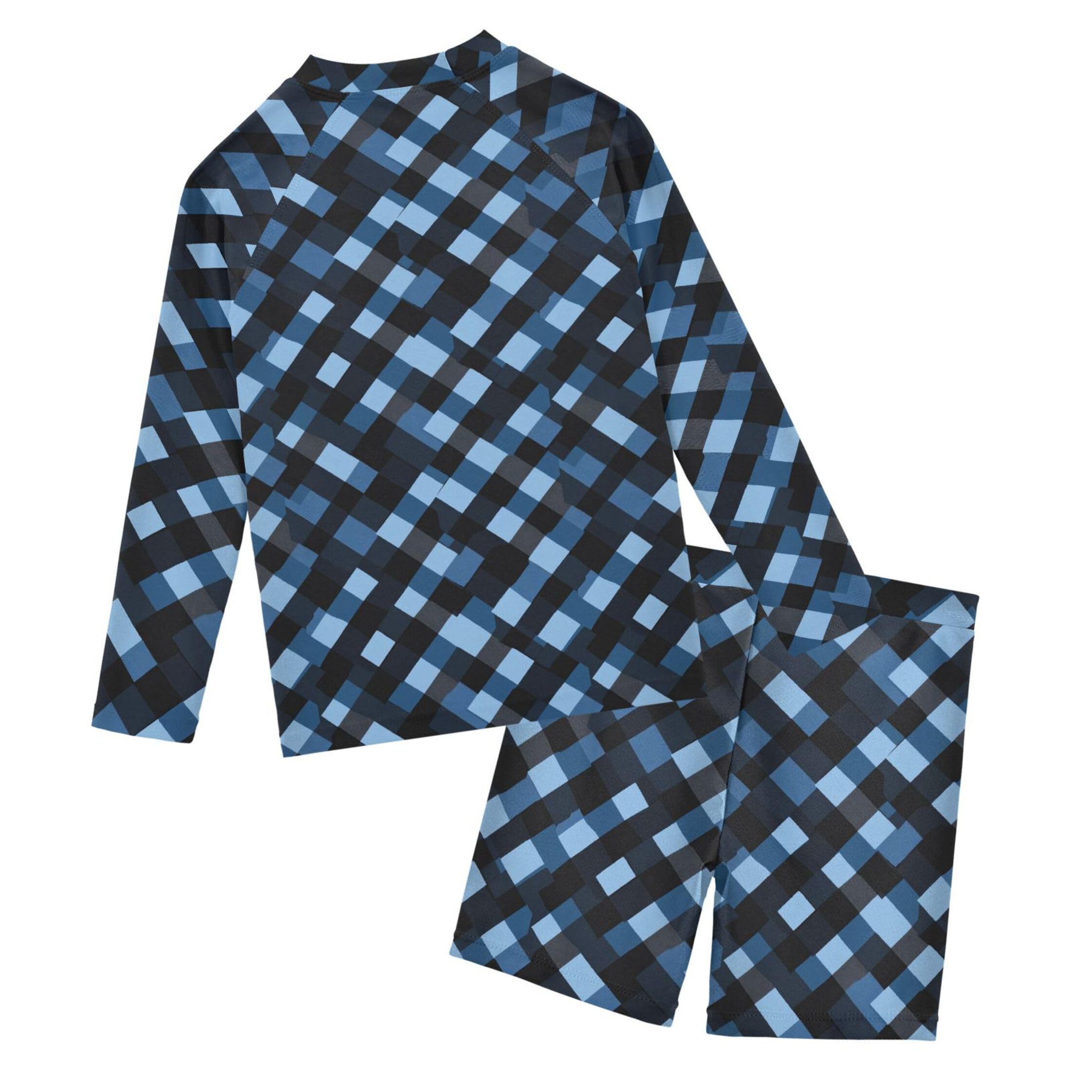 Blue Buffalo Check Plaid Boys Rash Guard Swimsuits Set for Boys Long Sleeve Swim Shirts Bathing Suits B0403958