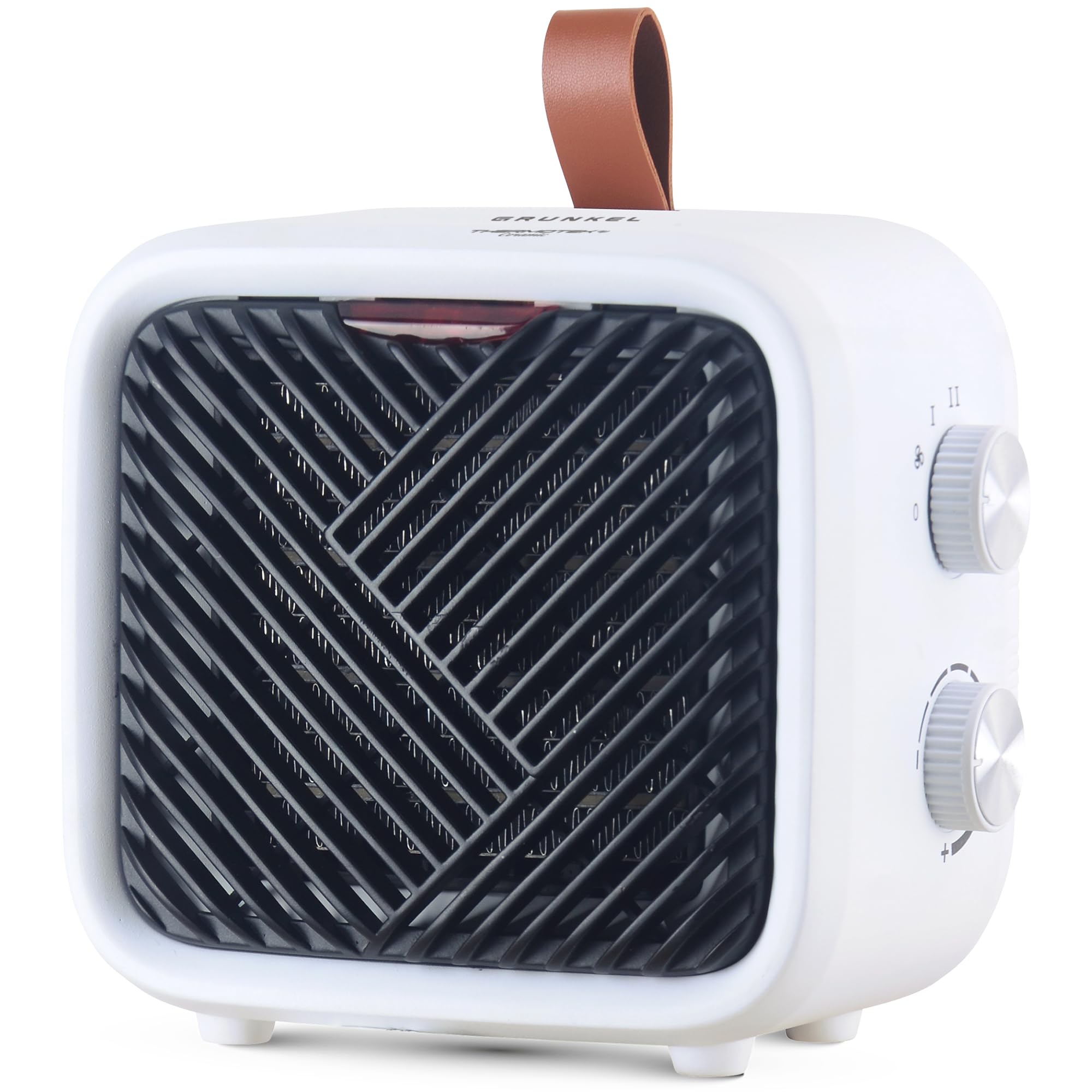 GRUNKEL Radiateur soufflant en céramique CF-1500 cm, 1500 W, 2 niveaux, thermostat réglable, protection anti-basculement et anti-surchauffe, panneau en céramique, ventilateur indépendant, portable