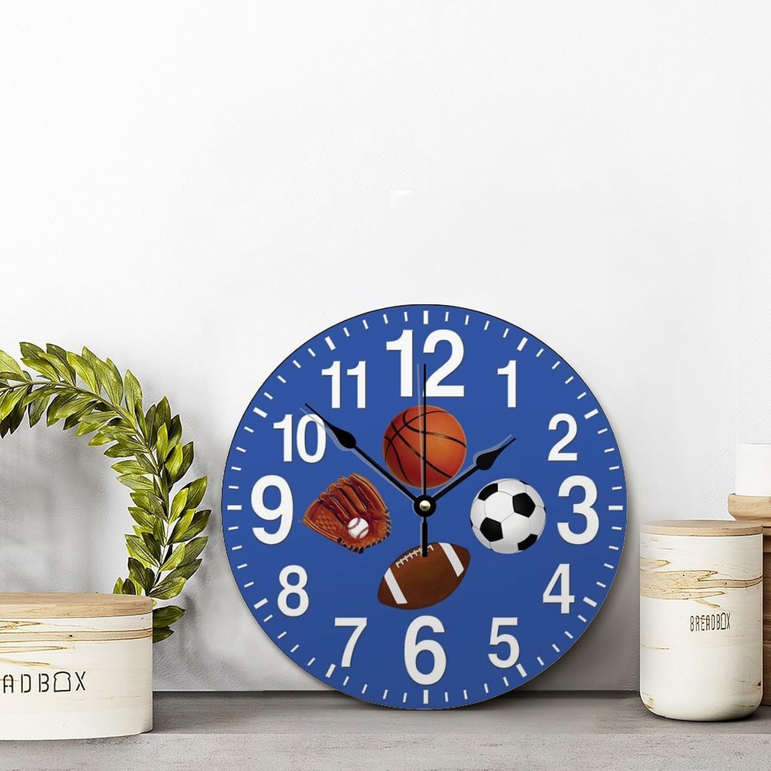 ArogGeld Sports Wall Clock Soccer Rugby Ball Basketball Large Wooden Wall Clocks Battery Operated 12 Inch Non-Ticking Modern She Shed Living Room Decor Gift for Man Woman Friend Anniversary