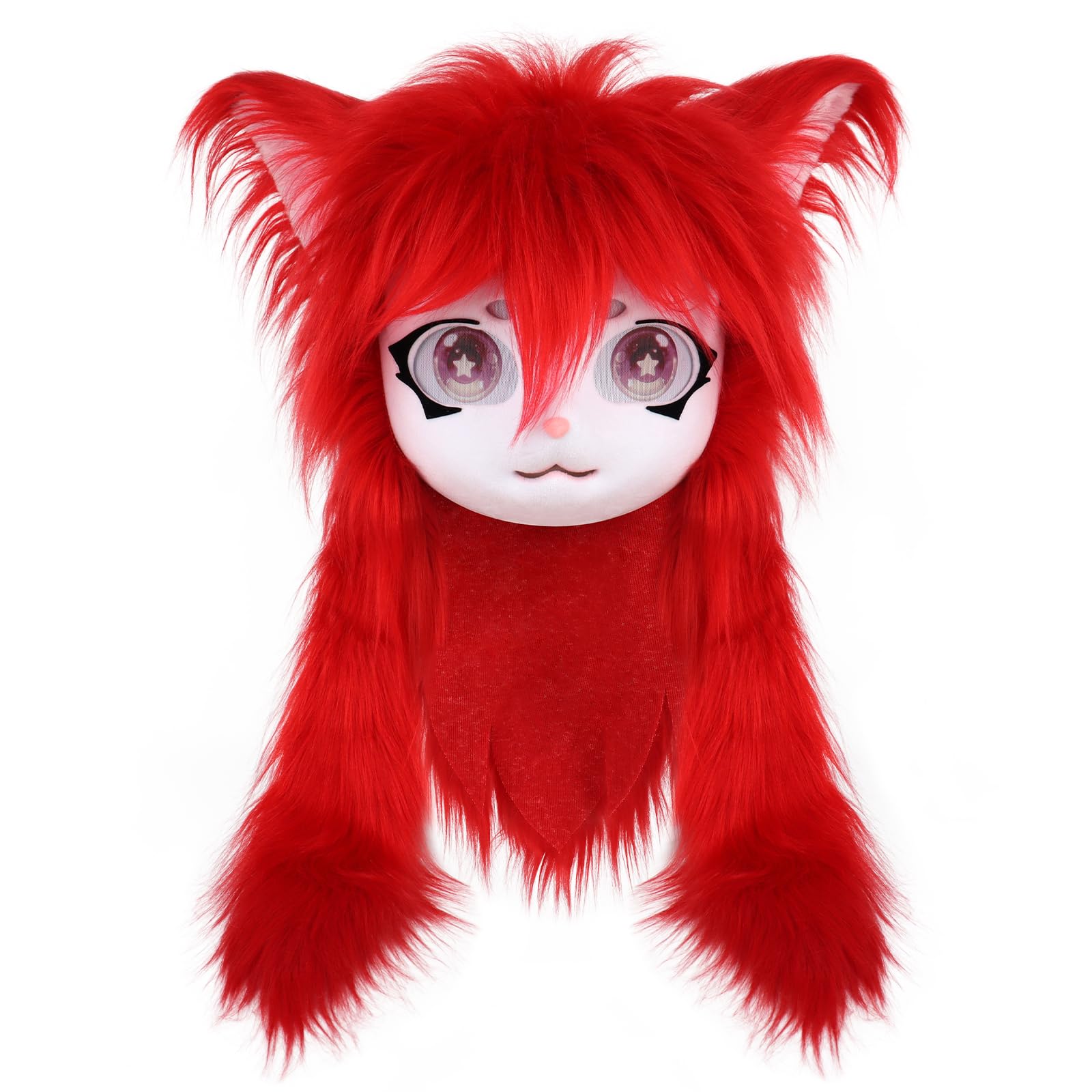 Smileternity Animal Head Cat Fur Suit, Cutout Mask, Halloween, Masquerade, Cosplay, Costume, Props, Red