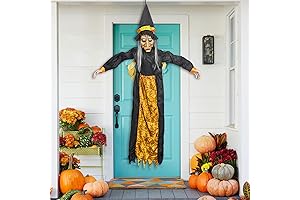 67" Animated Witch Halloween Hanging Prop with Glowing Red Eyes and Creepy Activation