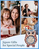 Vista 6 de Rompecabezas de madera 3D para adultos, rompecabezas de madera para adultos, reloj de búho, kit de bricolaje con péndulo, 22 rompecabezas 3D