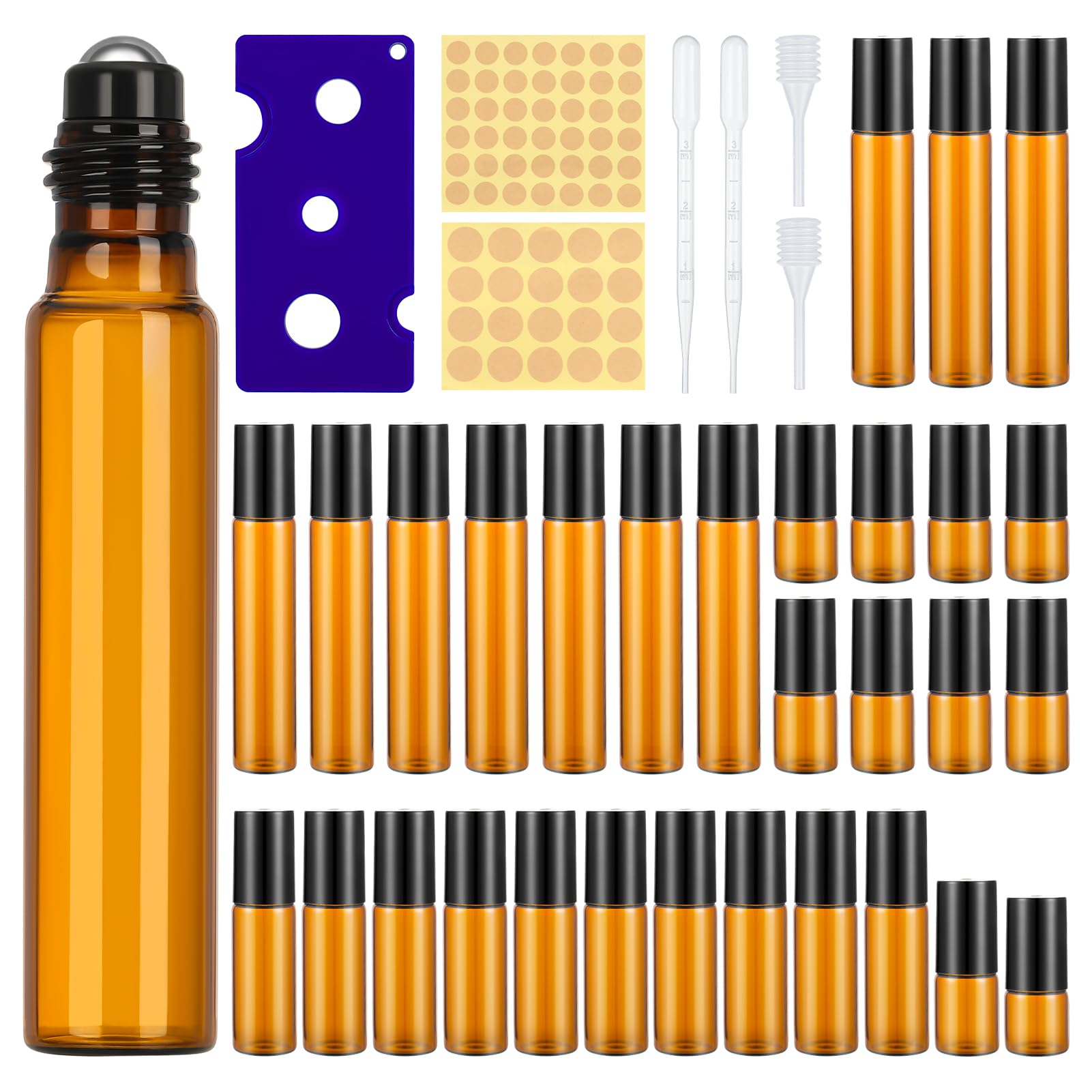 3 Pièces Roll On Vide, 50ml Rechargeables En Verre Déodorant Roll-on Bouteilles Vide, Flacon Vide Huile Essentielle Avec Rouleau à Billes Et Capuchon, Pour Les Huiles Essentielles Aromathérapie, Noir