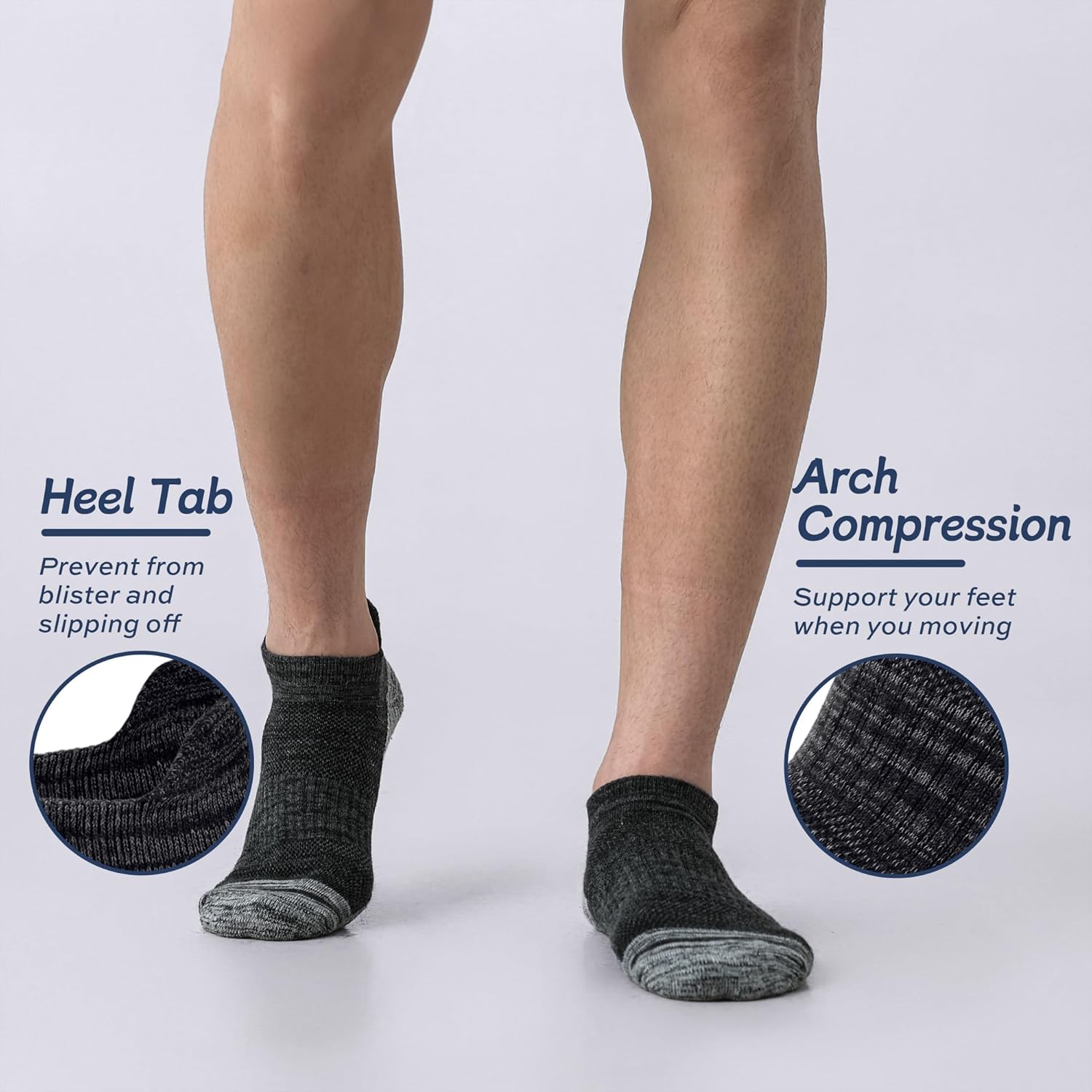 Mens Socks Ankle Running Athletic Low Cut Cushioned Moisture Wicking Short Socks for Men 5 Pairs - Image 3