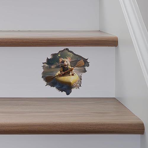 Miniatura 5 de Adhesivo de pared 3D con agujero de ratón en kayak