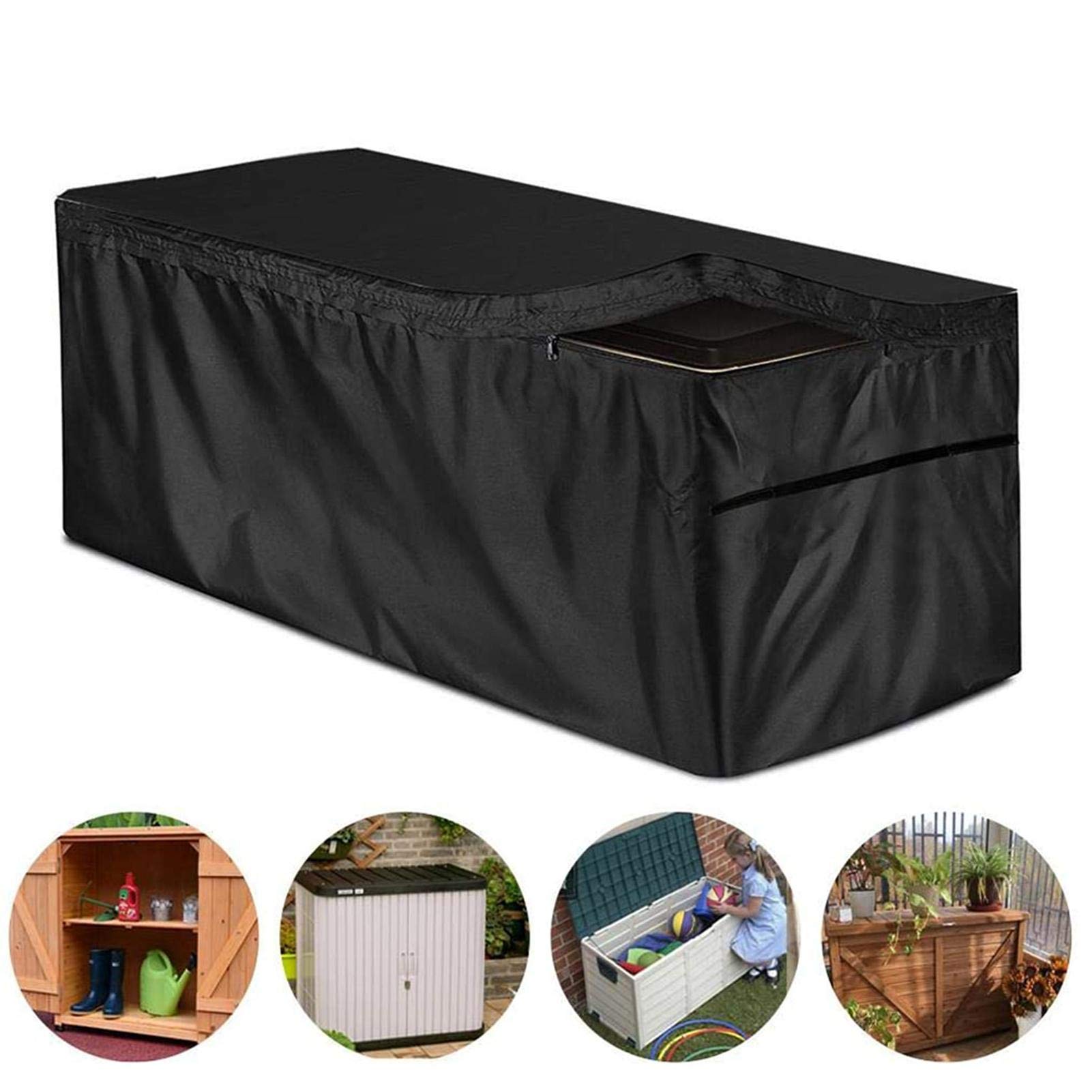 Générique Housse Coffre Jardin, Housse Jardin Étanche en Oxford 210D Housse De Coffre avec Fermeture Éclair Housse De Protection Extérieure Imperméable Résistante À La Pluie Et Aux UV
