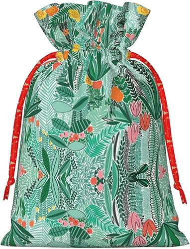 Miniatura 9 de IRSHI Bolsa de regalo de arpillera de lujo con cierre de cordón, perfecta para cumpleaños, Navidad y fiestas, flora tropical