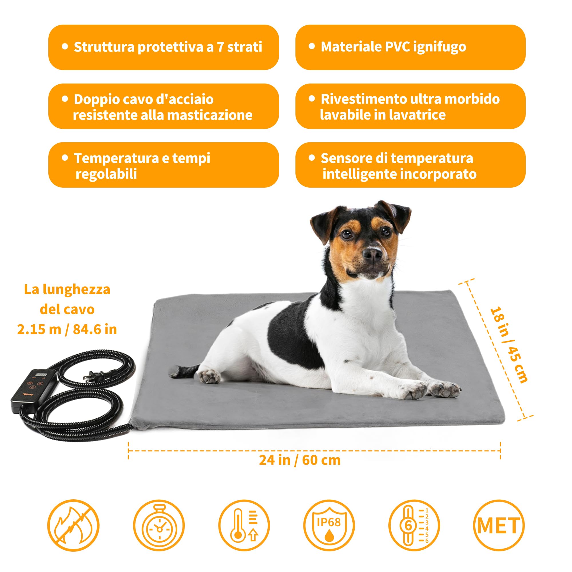Toozey Tappetino Riscaldante per Cani e Gatti Tappeto Riscaldante per Animali Domestici Elettrico Regolabile Timer e per Temperatura per Cani e Gatti Neonati/Piccoli/Anziani, Grigio - M (60 * 45cm)