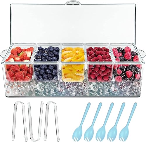 Miniatura 8 de INNOVATIVE LIFE Bandejas de frutas para servir para fiestas, bandeja de aperitivos de 15 pulgadas en hielo, platos de fiesta para servir alimentos