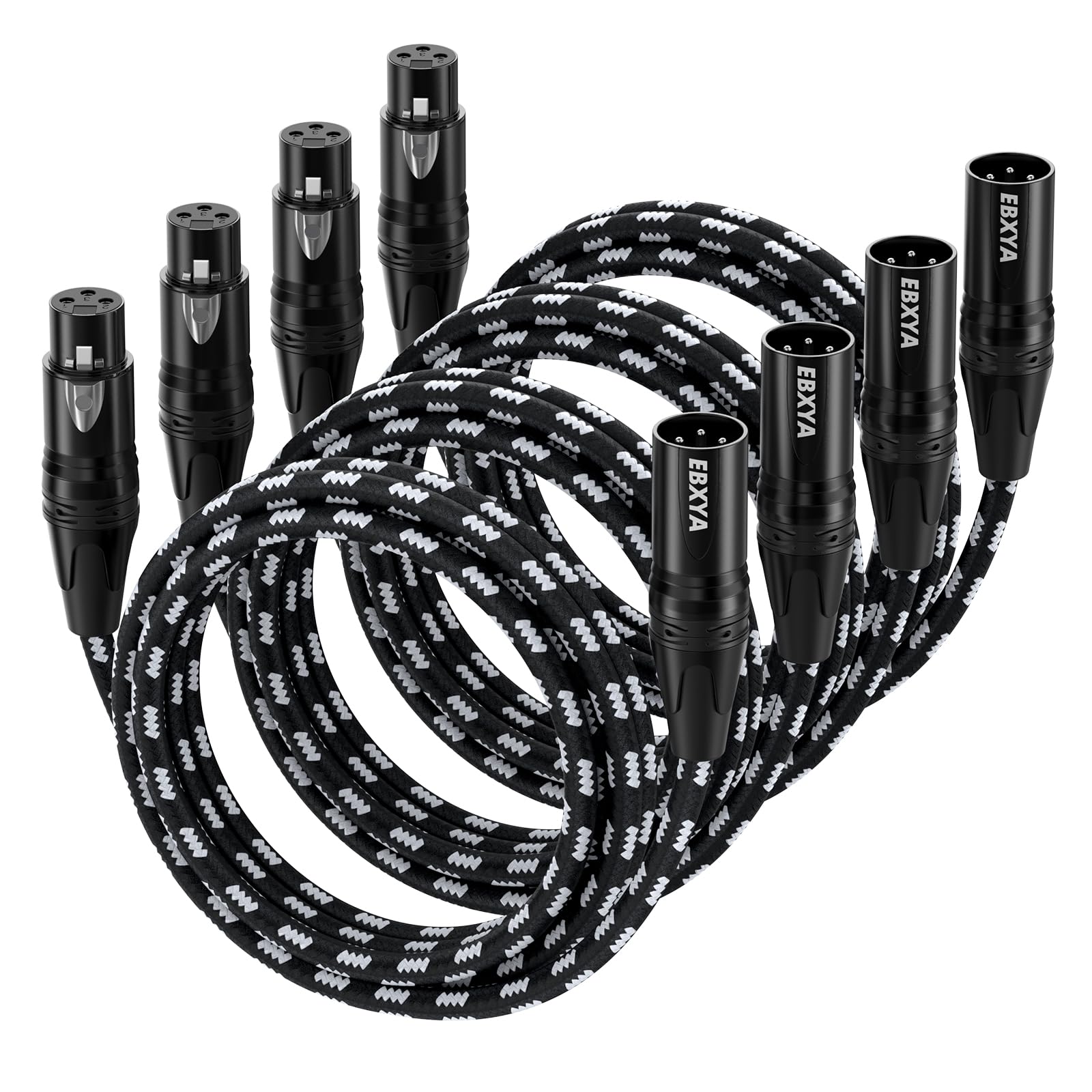 EBXYA Cavo XLR da 1,8 m, confezione da 4 cavi intrecciati per microfono XLR maschio a femmina, 3 pin, bilanciati, per microfono, mixer, altoparlanti, studio di registrazione