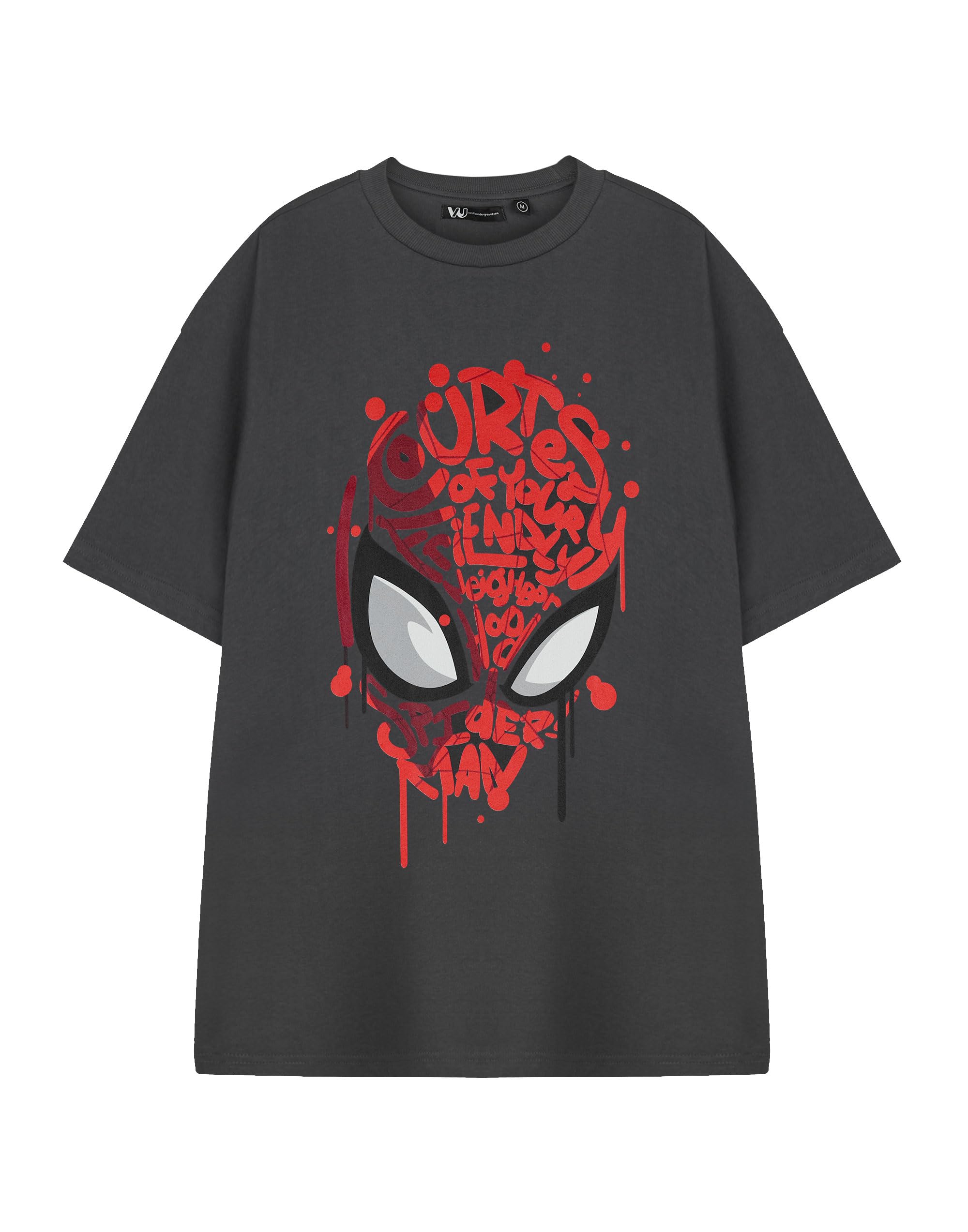 Marvel Spiderman Mens T-Shirt | Mens Charcoal Short Sleeve Graphic Tee | Friendly Neighbourhood Spidey | Superhero Comics Apparel | Peter Parker Hero Top | Official Merchandise for Fans
