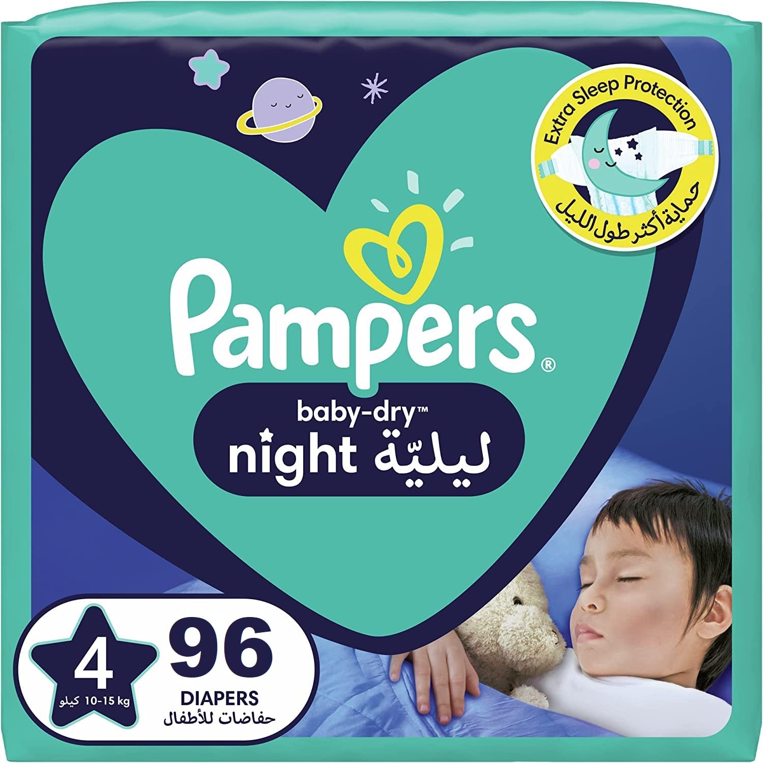 PampersDiapers Size 4, 96 Count - Dry Night Diapers For Extra Sleep Protection Super Pack Promo Pack