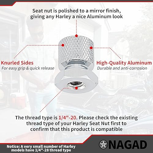 Miniatura 4 de Tuerca de Montaje de Asiento Solo Harley para Harley Davidson Touring Softail, Hardware de Fijación de Montaje de Asiento Harley (Paquete de 2,