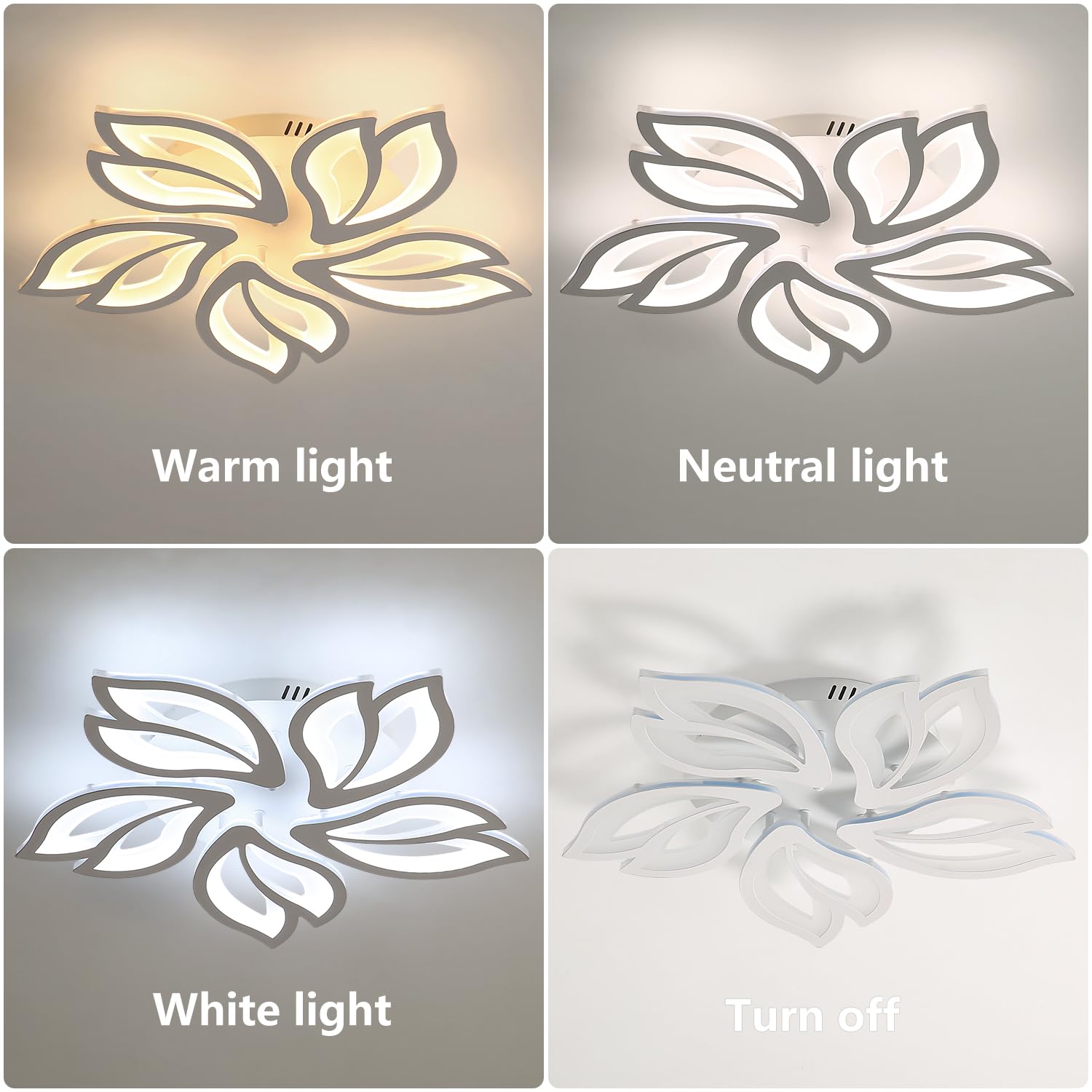Comely Plafonnier LED Dimmable, 45W Creative 5 Pétales avec Télécommande | 5200LM Luminaire Plafonnier LED, Lampe de Plafond Moderne pour Salon