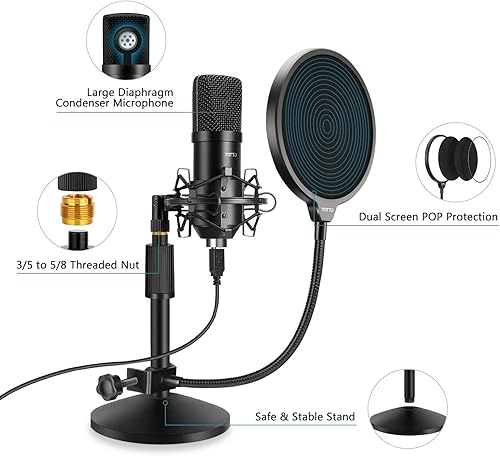 Miniatura 8 de YOTTO Micrófono USB 192KHZ24BIT Micrófono cardioide de condensador Plug & Play PC Micrófono de computadora para podcast, transmisión, YouTube,