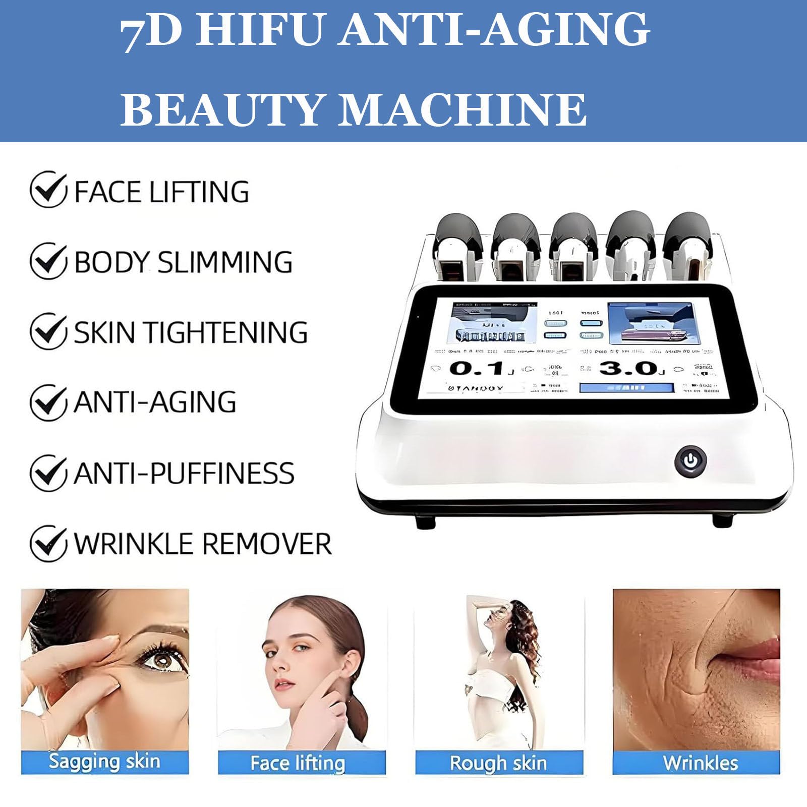 Máquina reafirmante HIFU 7D profesional para el cuidado y rejuvenecimiento facial y corporal. Efecto lifting, tonifica, reafirma y elimina arrugas. Ideal para uso doméstico o en salón de belleza