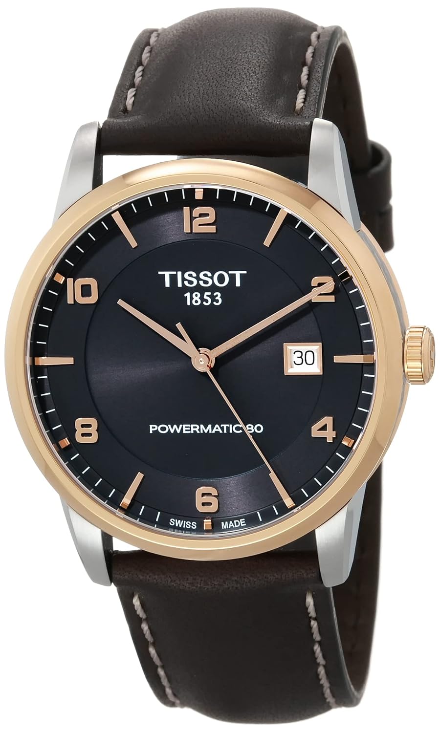 Tissot Mens Luxury 316L Stainless Steel case with Rose Gold PVD Coating Automatic Watch Brown Leather 22 T0864072606700