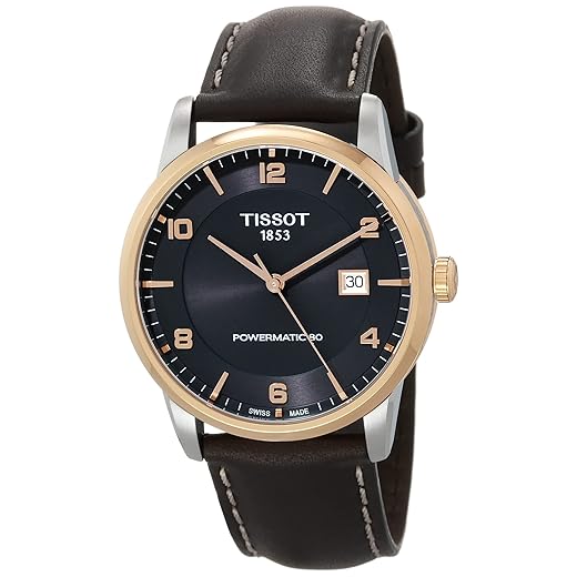 Tissot Mens Luxury 316L Stainless Steel case with Rose Gold PVD Coating Automatic Watch, Brown, Leather, 22 (T0864072606700)