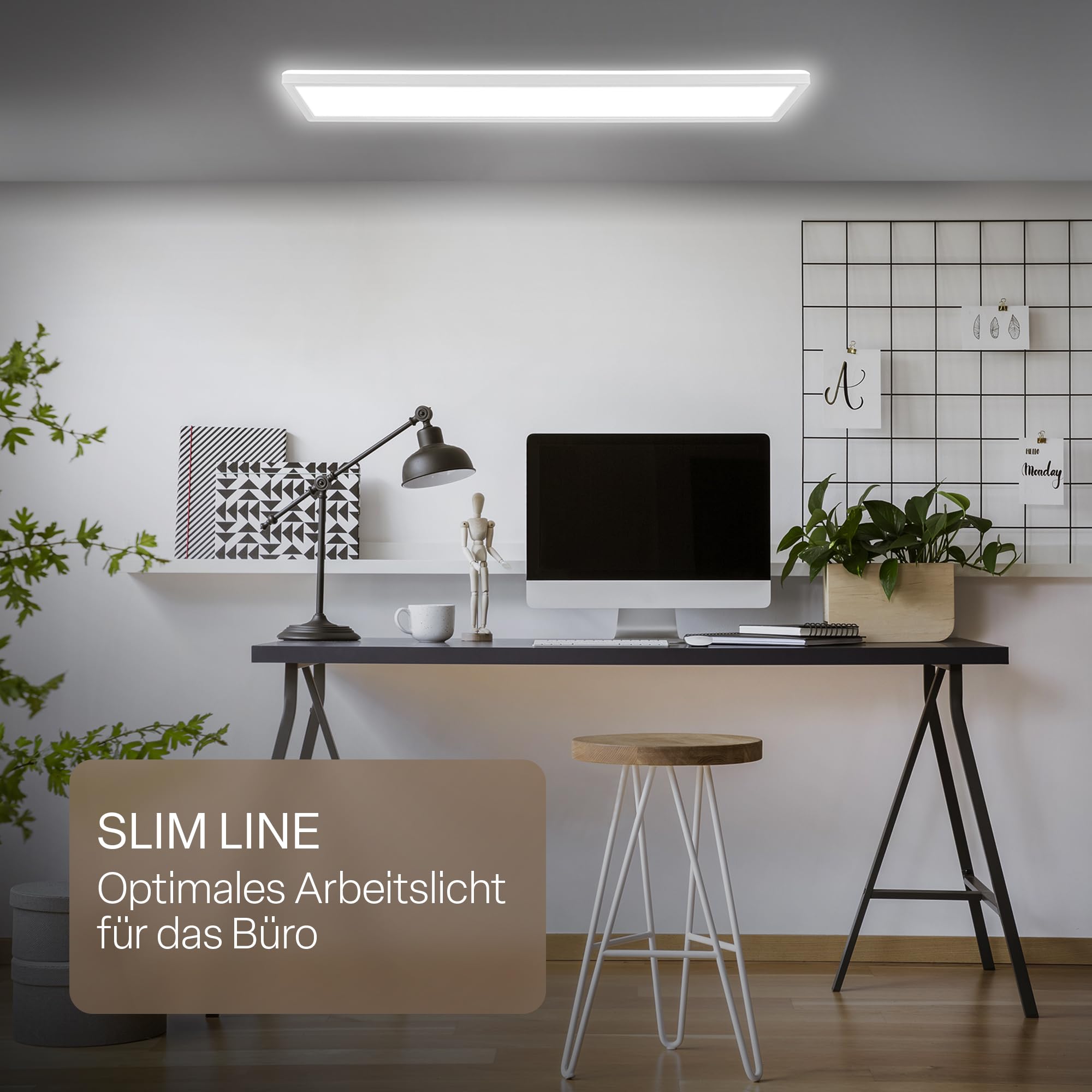 B.K.Licht - Lámpara LED de techo con luz indirecta, plana, luz blanca neutra, IP44, panel, lámpara LED, lámpara de techo, lámpara de baño, lámpara de salón, lámpara de cocina, 98 x 20 x 3 cm, blanca