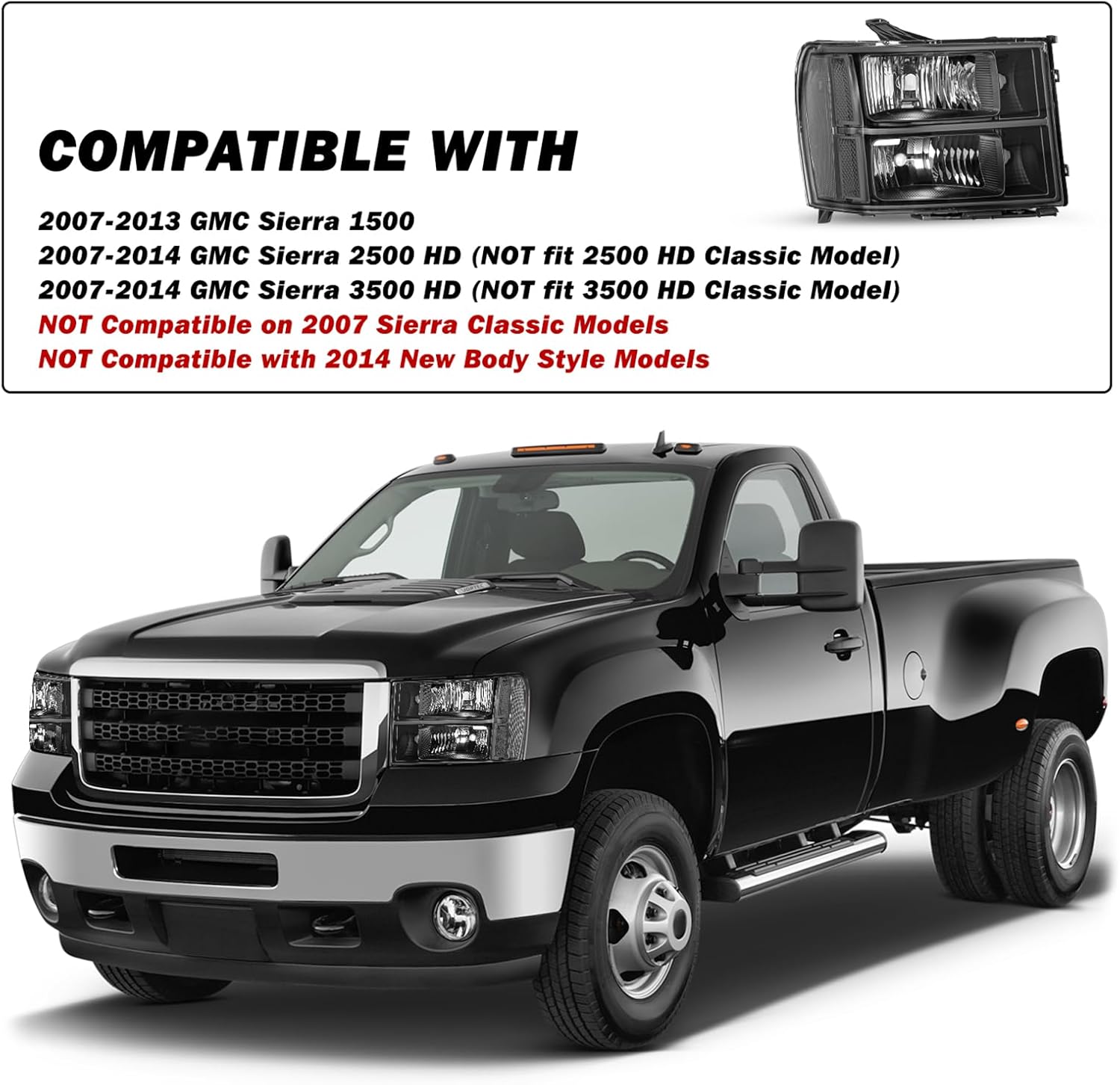 SOCKIR Halogen Headlight Assembly - Compatible with GMC Sierra 1500/2500HD/3500HD (2007-2014) & Hybrid (2009-2013) - Passenger & Driver Side