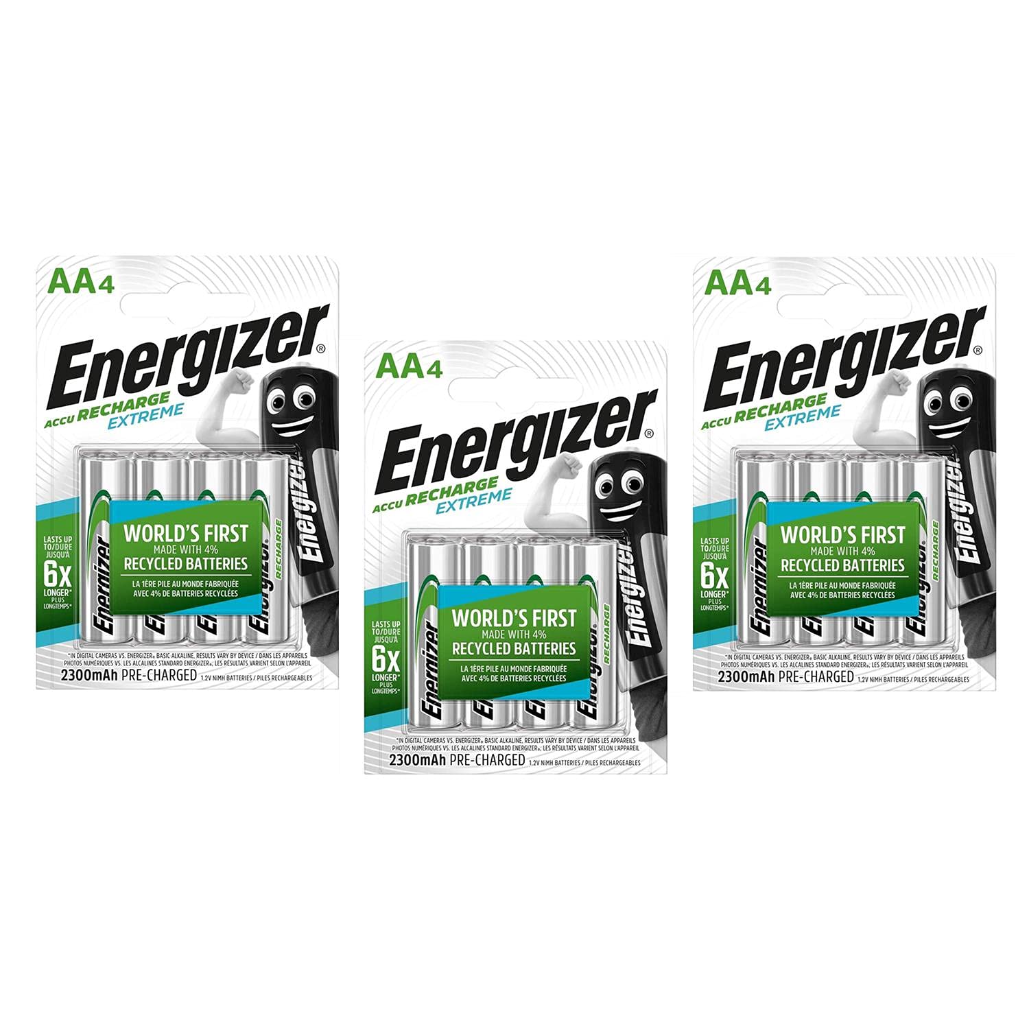 ENERGIZER Lot de 3 Blisters de 4 Accus Piles rechargeables HR6 Extreme AA 2300mah